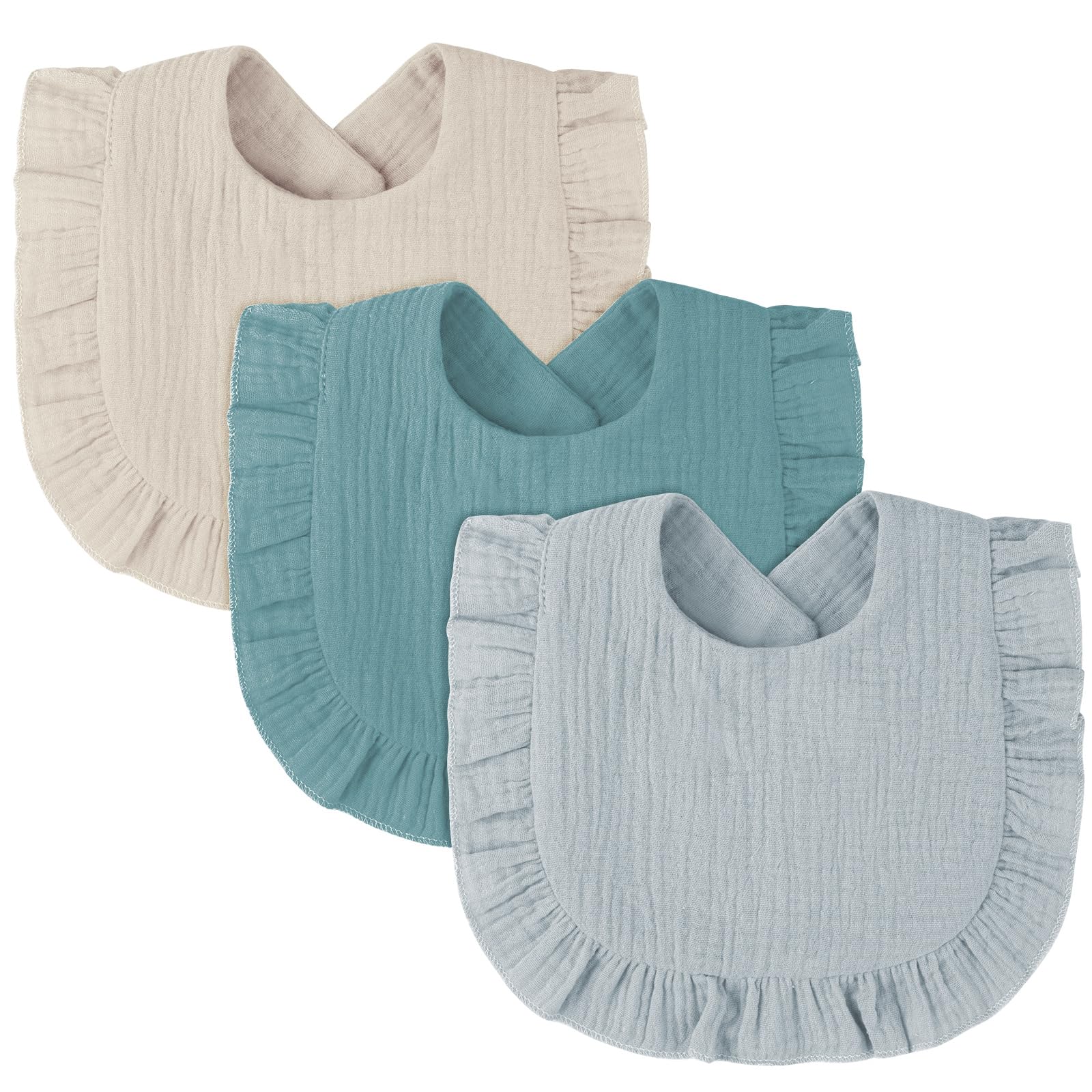 Vicloon Baby Bibs, Pack of 3 Soft Absorbent Muslin Neckerchiefs, Drool Bibs