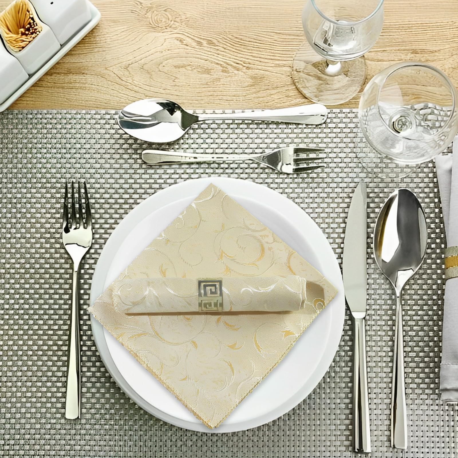 Serviettes De Table En Coton Polyester Liwein - Lot De 6 Serviettes Blanches Qualité Hôtelière 48x48 Cm Pour Dîners, Mariages Et Réceptions