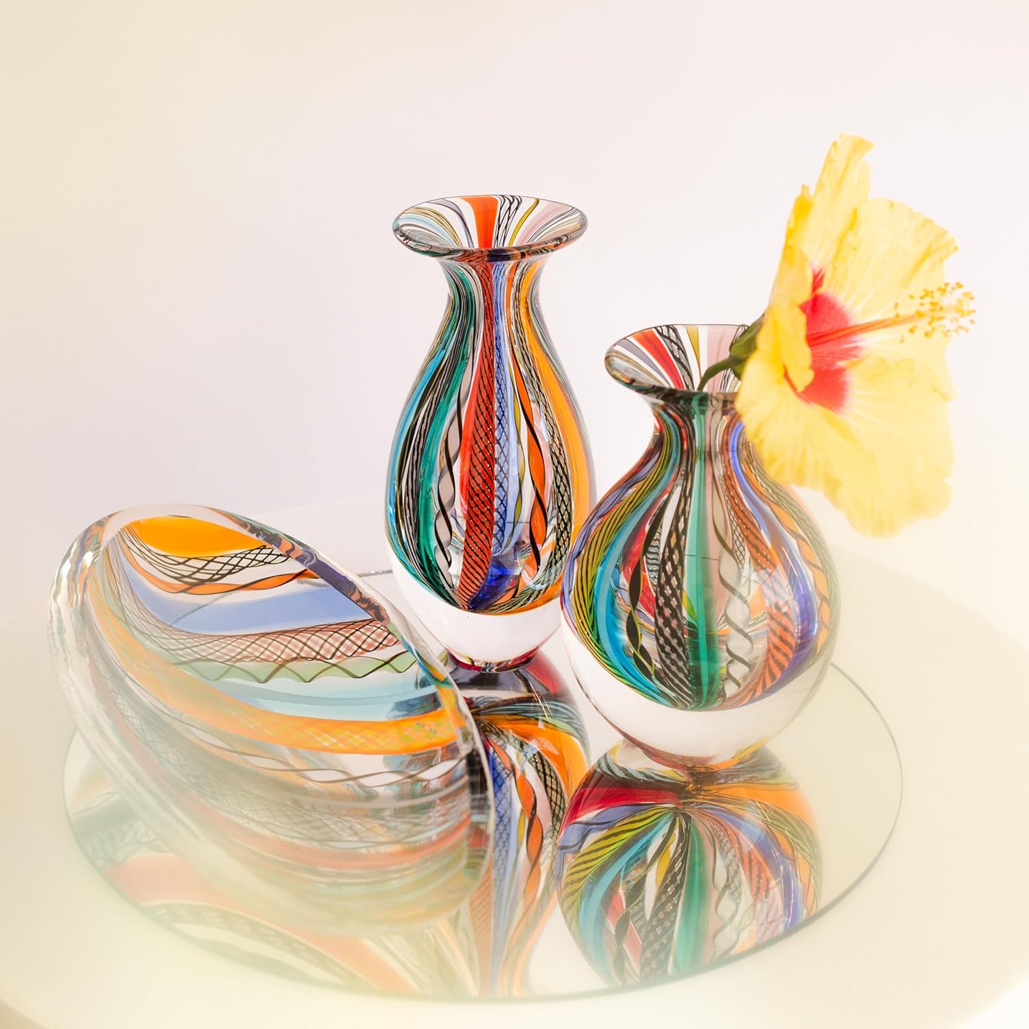 Ca D Oro Small Glass Vase Boho with Colored Canes Hand Blown Murano-Style Art Glass - Model Nº 2 - Image 4