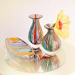 Ca D Oro Small Glass Vase Boho with Colored Canes Hand Blown Murano-Style Art Glass - Model Nº 2