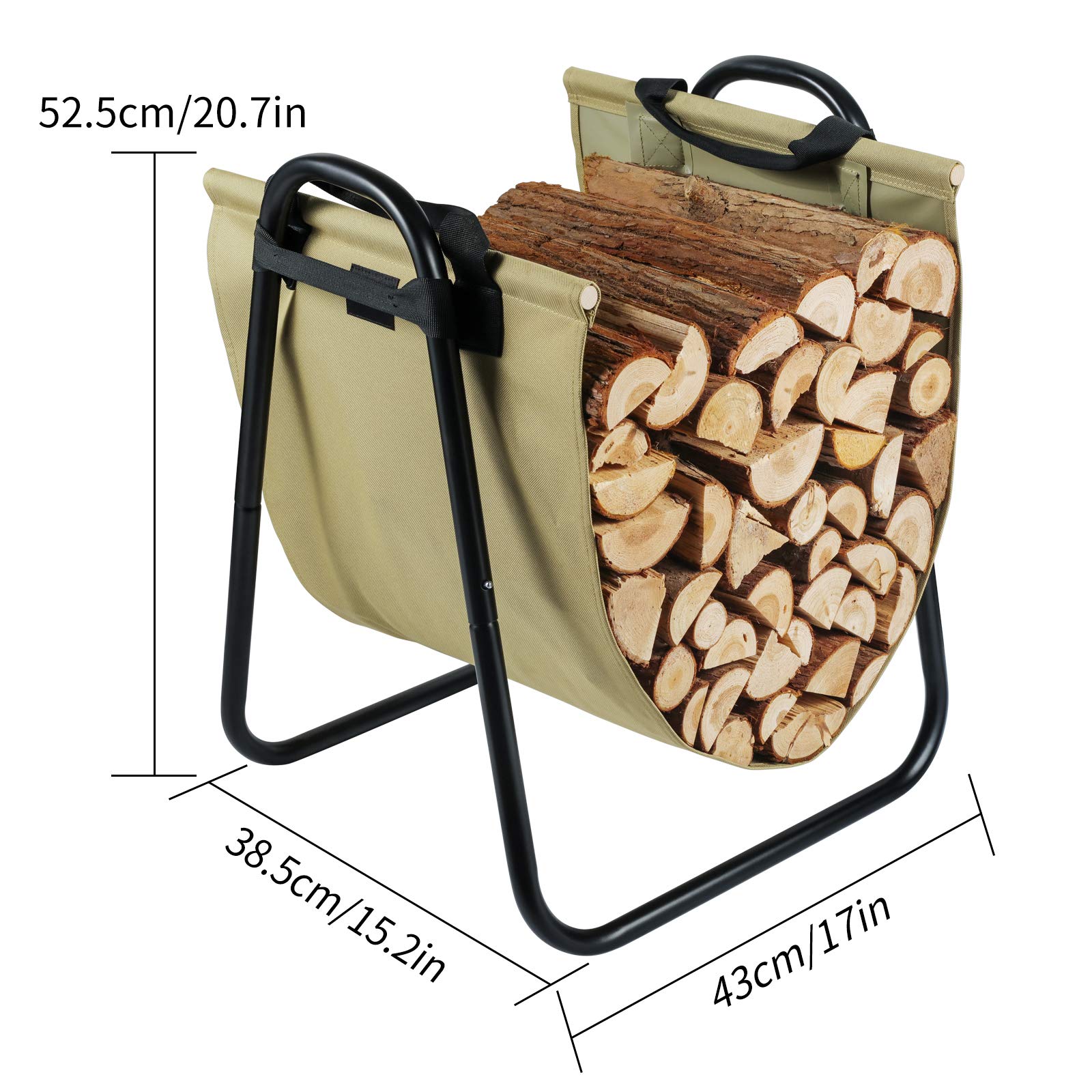 TJ.MOREE Soporte para leña de chimenea con soporte de lona para interiores y exteriores, contenedor de madera resistente (verde oliva desteñido)