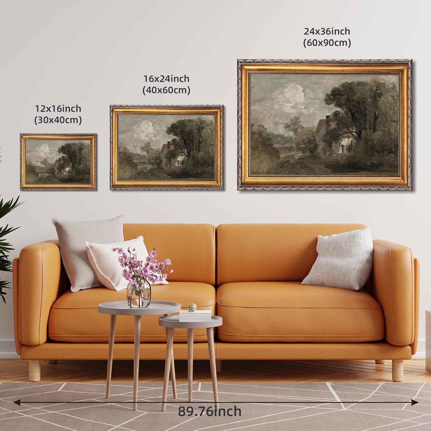 Gold Frame Vintage Farmhouse Landscape Canvas Painting Summer Cottage Wall Art Prints Medieval Countryside Poster for Country Living Room Bedroom Kitchen Wall Decor 24x36inch Gold Frame