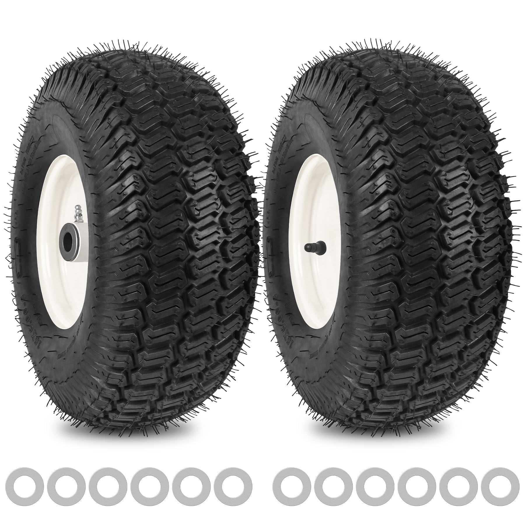 15x6.00-6nhs Lawn Mower Front Tire 4 Ply Tubeless 15x6x6 Lawn Mower 570 Lbs Tire and Wheel with 3/4" Bushing and 12 Spacers, Replacement for Garden Lawn Tractor Riding Lawn Mower, 2 Pack