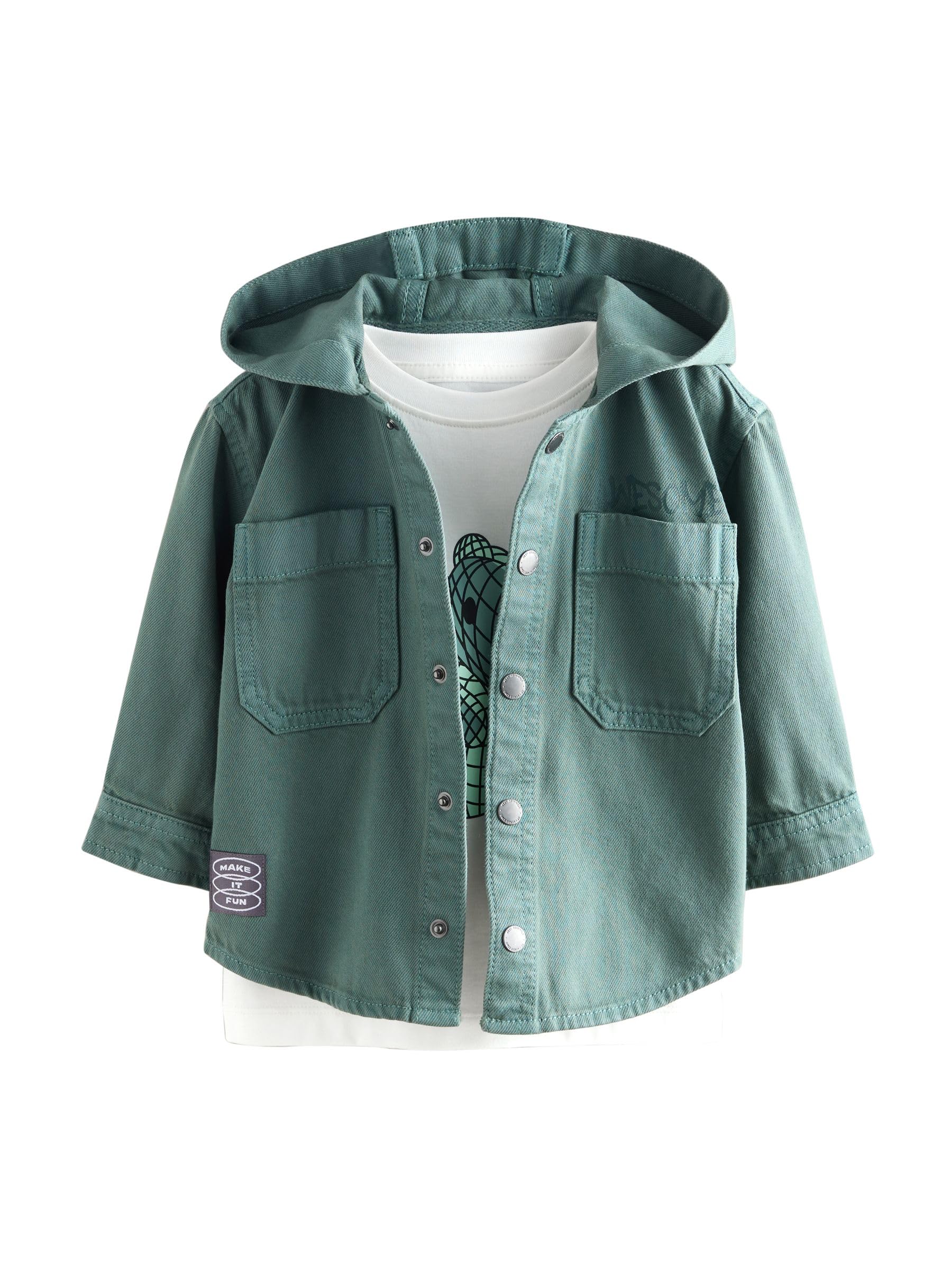 NEXT Hooded Overshirt and T-Shirt Set Dark Teal Blue Twill