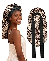 Vista 21 de AWAYTR Gorro largo de satén para trenzas, gorro elástico de seda para dormir, banda de amarre elástica para mujeres (flor D)
