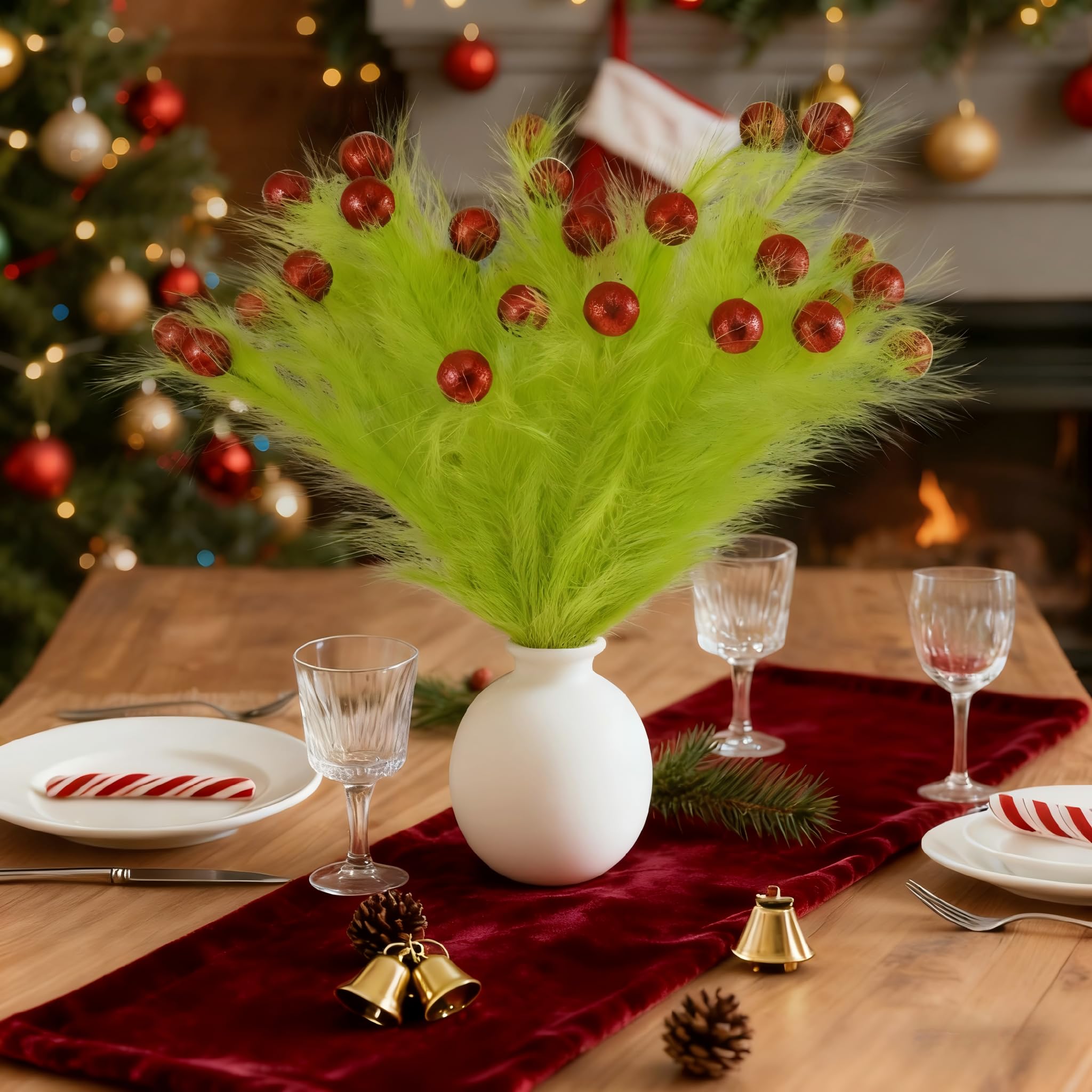 10 Pcs Lime Green Artificial Branches for Christmas Decorations, 16'' Faux Greenery Stems Fake Picks for Vase DIY Crafts Garland Wreath Christmas Indoor Decor