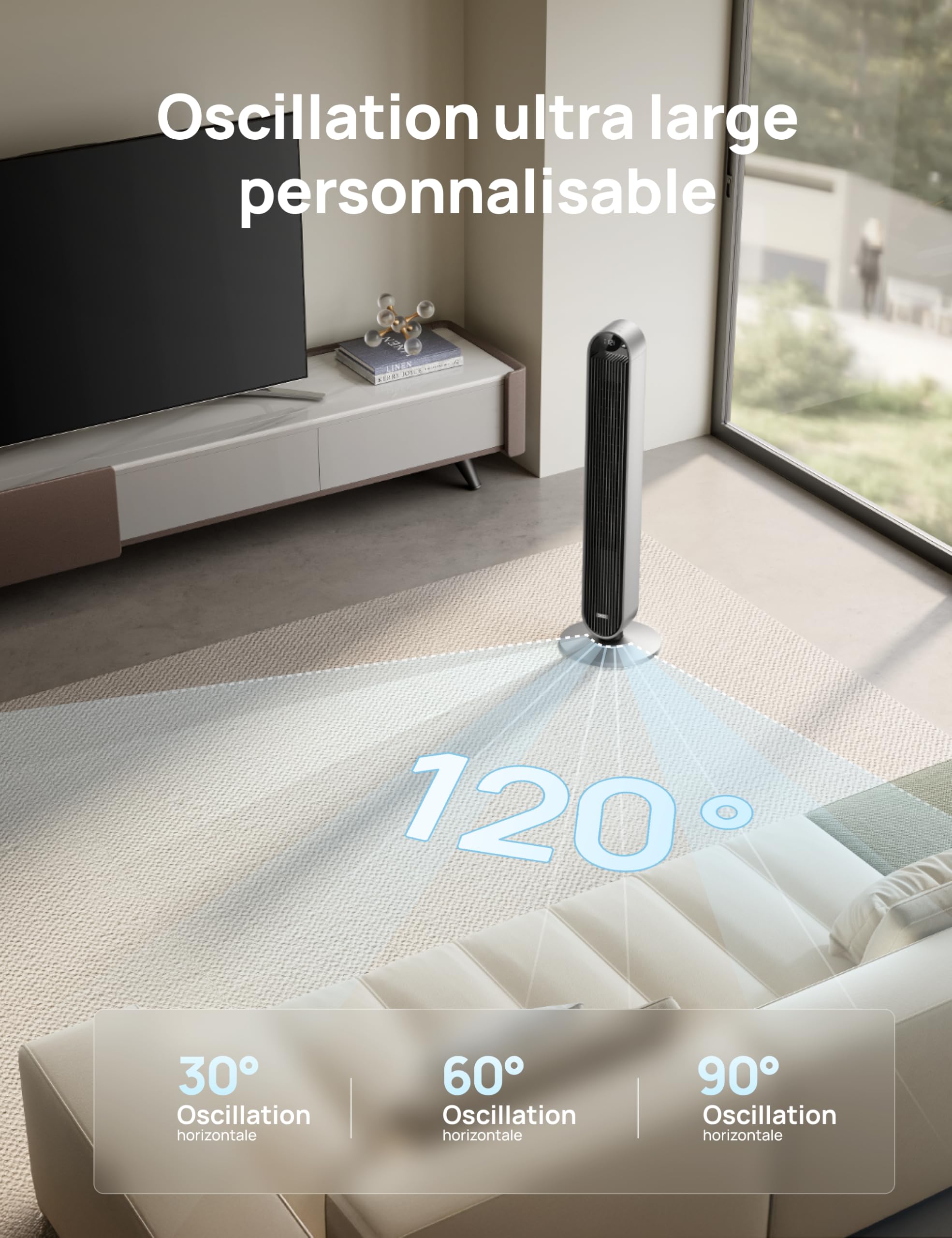 DREO 25dB Pilot Max Smart WiFi Ventilateur colonne avec Commande Vocale, Fonctionne avec Alexa, Contrôle APP, Ventilateur silencieux sans pale avec télécommande, Oscillant à 120°, 4 modes 12 vitesses