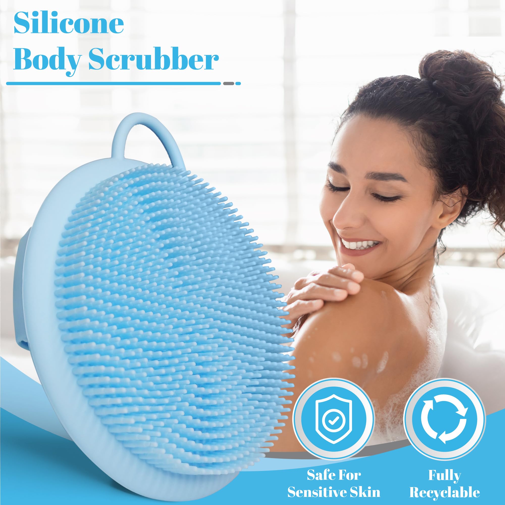 Silikonowa myjka do ciała Blessence Body – niebieska złuszczająca szczotka do ciała, luffa z uchwytem, peeling do ciała, gąbki do kąpieli pod prysznic, gąbka do ciała i szczotka pod prysznic do