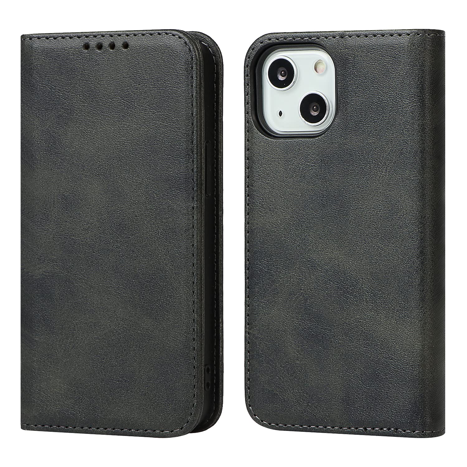 JWS-C iPhone 13 Case Luxury Leather Wallet with Card Holder Flip Protective Shockproof for iPhone 13 5G-Black