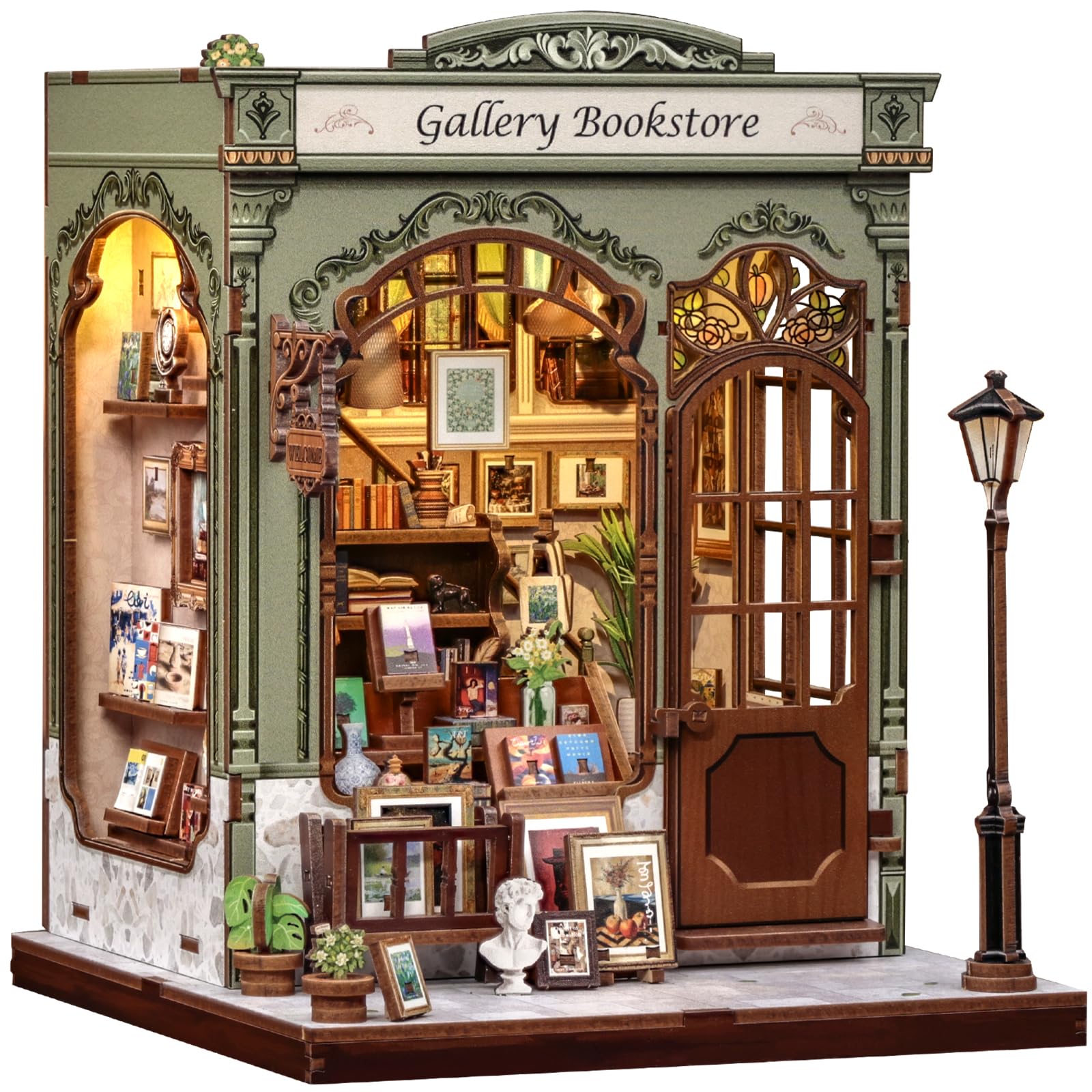 CUTEBEE Book Nook Kit - DIY Miniature House Dollhouse Kit for Adults, Library Booknook Mini House Bookshelf Decor 3D Wooden Puzzle for Family Ideal Gift (Gallery Bookstore) - Gallery Bookstore