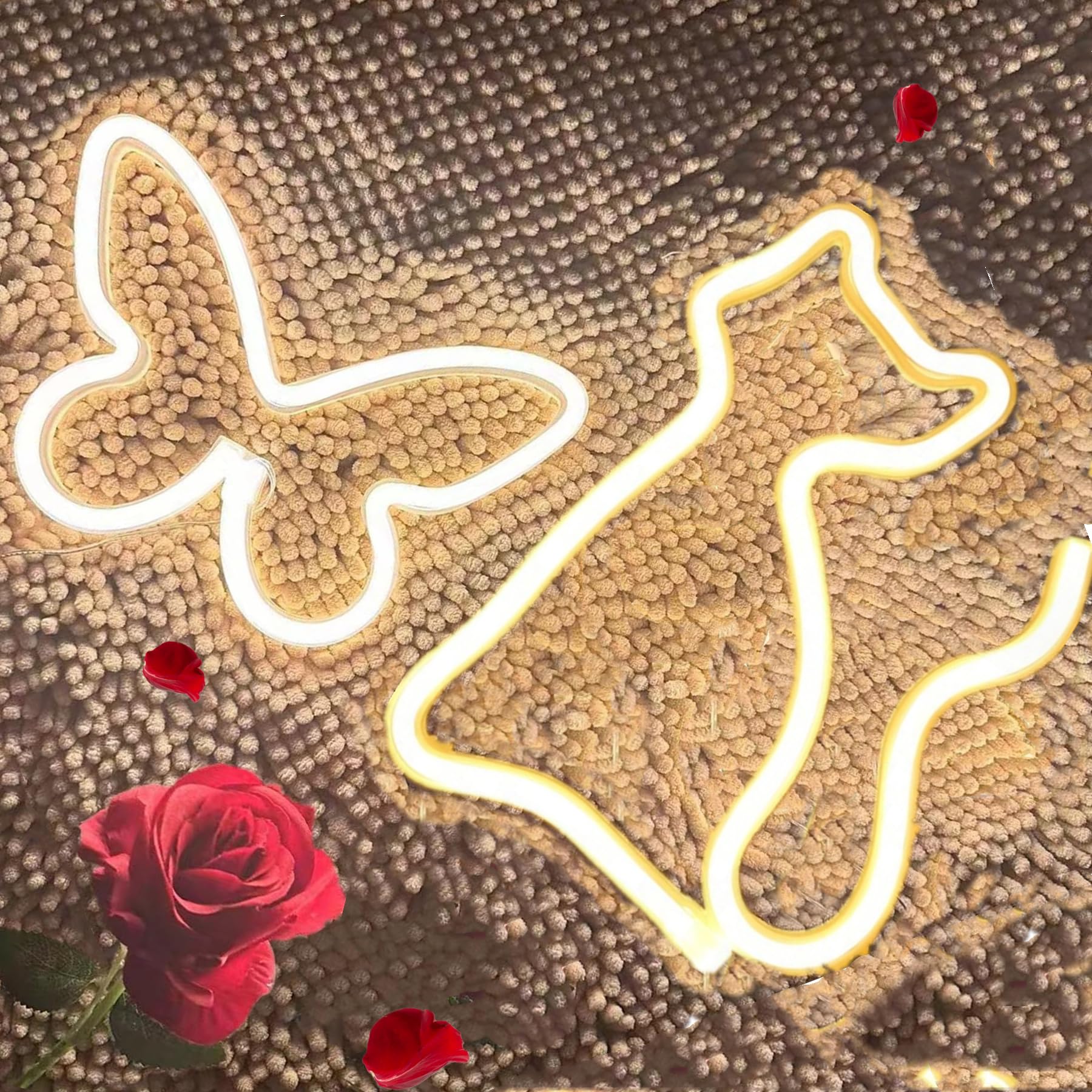 Battery Operated Butterfly Neon Signs Cat Led Neon Night Lights for Bedroom Colleage Apartment Dorm Wall Decor,Decorative Night Lamps Ornaments for Teens Girls Kids Christmas Party(Warm White) — image 1