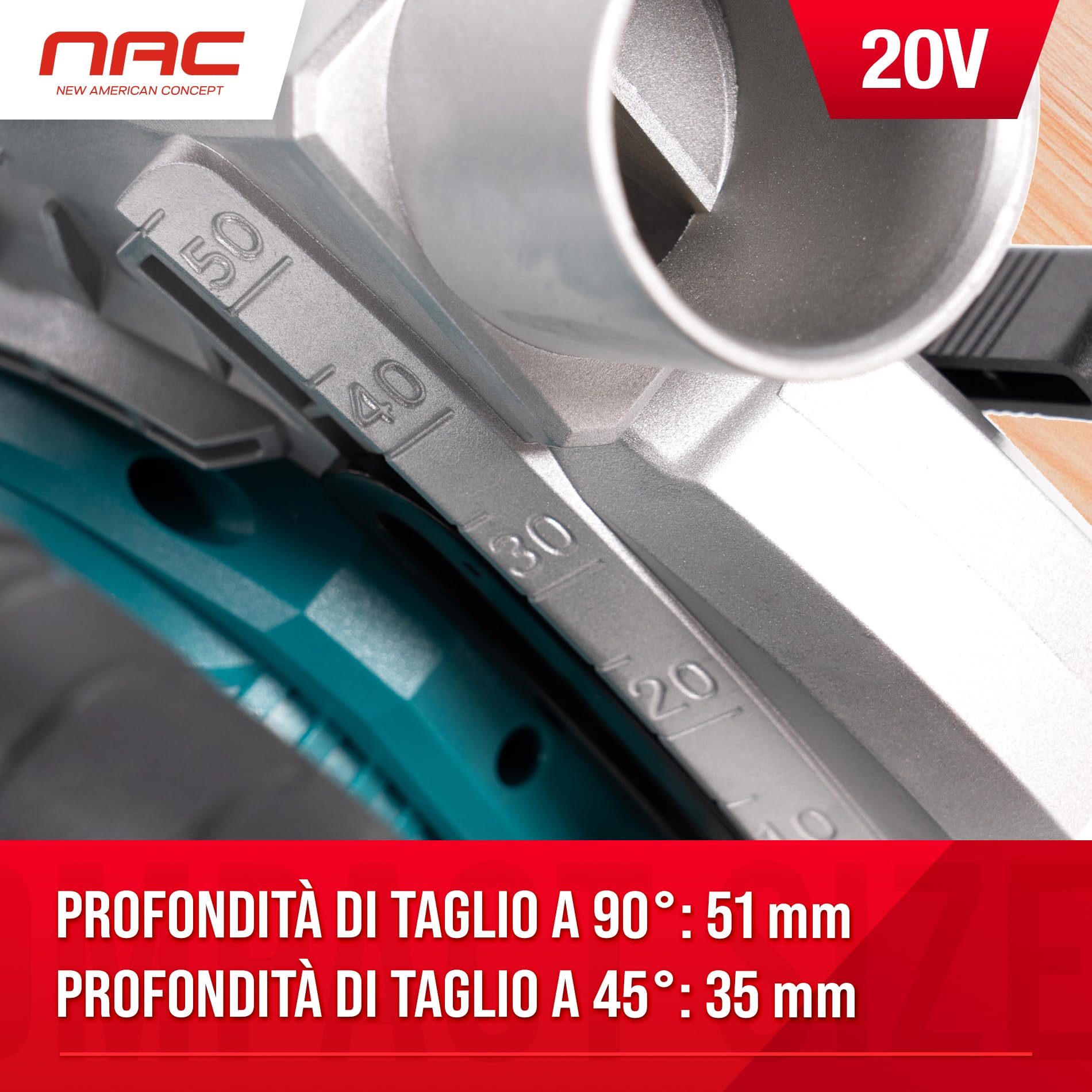 NAC NEW AMERICAN CONCEPT Sierra Circular Manual con Láser de Guía - Sierra Circular a Batería con Sistema de Extracción de Polvo y Virutas - Sierra de Inmersión sin Baterías ni Cargador