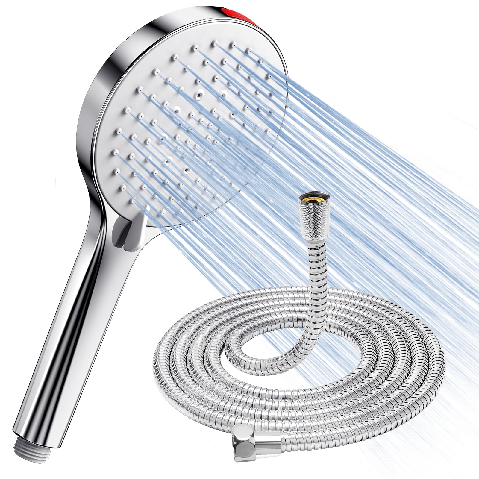 Shower Head and Hose 1.6M - SREWOHS High Pressure Shower Hose and Head Pressure Booster Shower Heads for Low Pressure Universal Large Shower Heads 5 Modes,Power Flush Spray for Cleaning