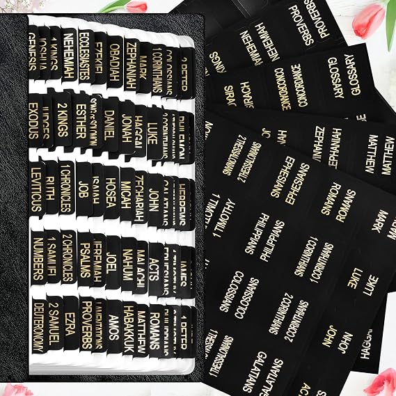 Gold Foil Bible Tabs for Men and Women, 100 PCS Catholic Bible Tabs for Old and New Testament, Easy to Read & Apply, Black