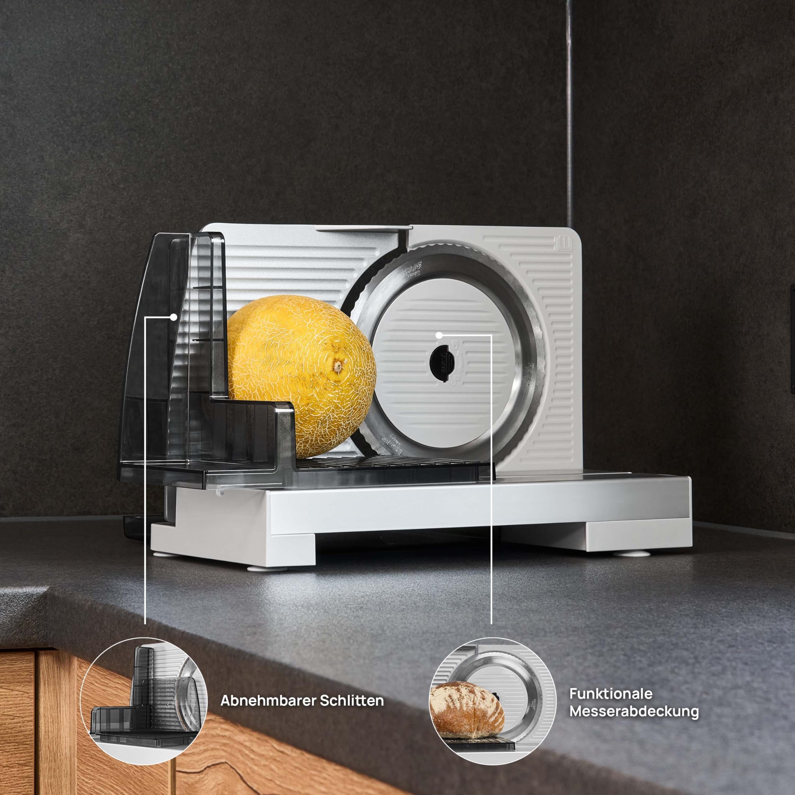 ritter compact 7 Affettatrice elettrica universale, metallo, lama dentata, spessore regolabile fino a 23 mm, per pane formaggio frutta verdura