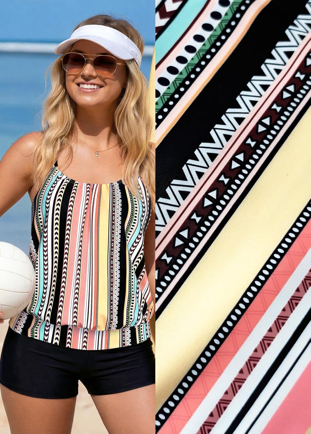 Modlily Tummy Control Tankini Swimsuits for Women, Lightweight Two Piece Bathing Suits, Blouson Top with Boyshorts - Image 5