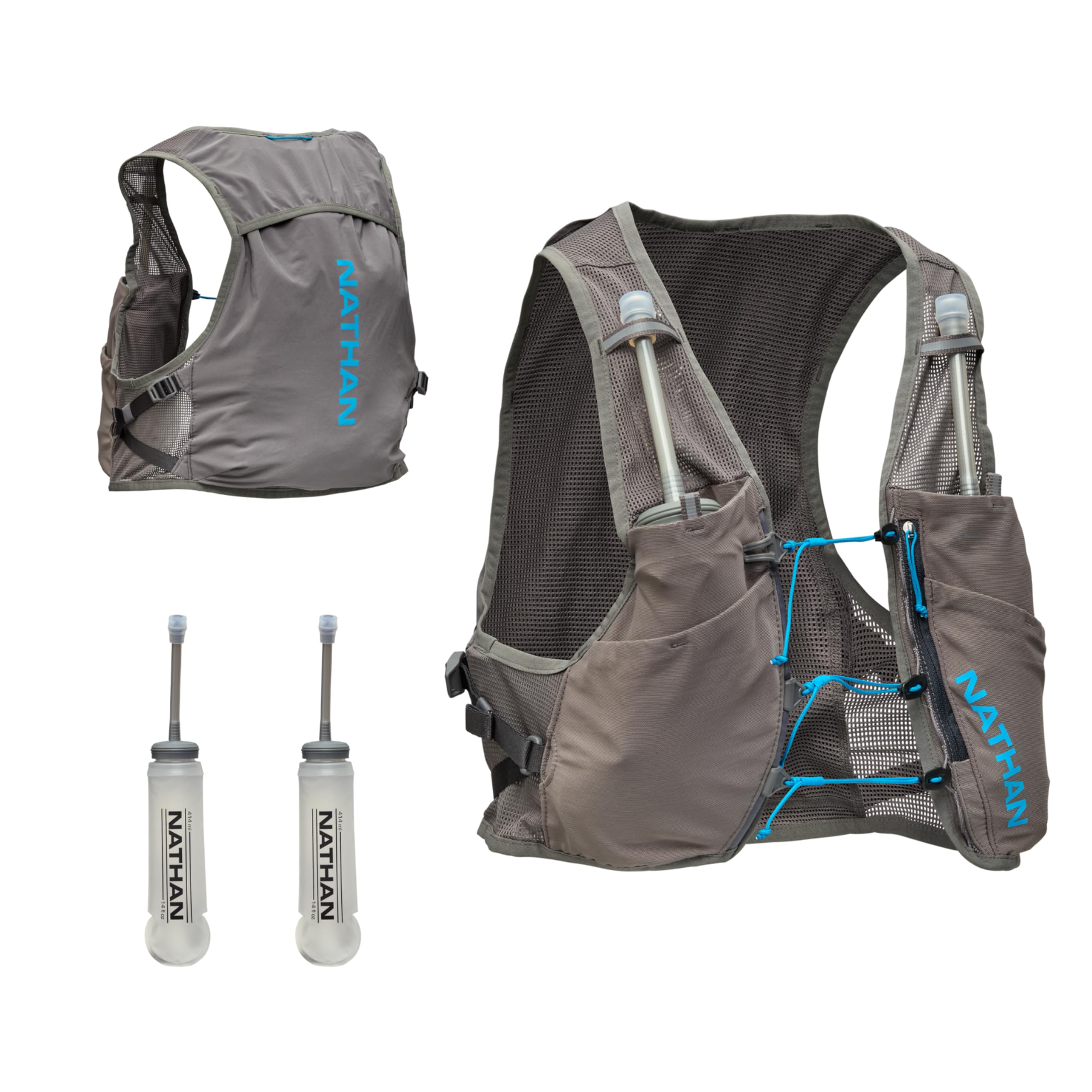 Nathan Hydration Vest - Lightweight, Quick-Fit Fix, Reflective, 4L Storage, Six Pockets, Two 14oz Flasks, Pinnacle Breeze