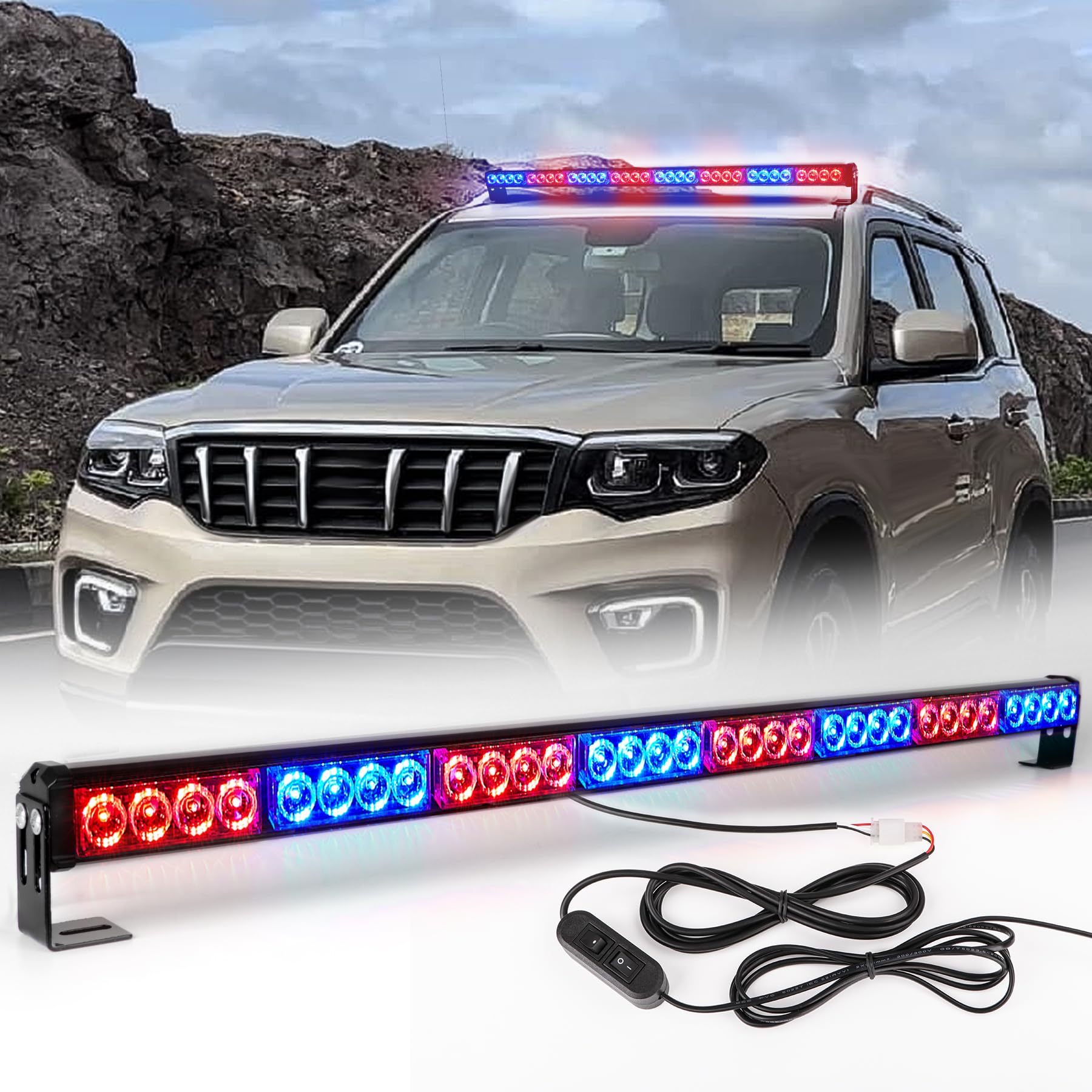 Traffic Advisor Light Bar 35.5 Inch 32 Flashing Led Strobe Light Bar Waterproof Led Warning Lights Car Vehicle Pickup Truck Head Rear Window Strobe Lights (35.5 Inch, White/Red) (Color: Red/White, Tamaño