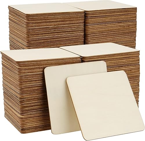 100 piezas cuadradas de madera de 4 x 4 pulgadas, piezas de madera en blanco sin terminar con esquinas redondas, recortes de madera cuadrados