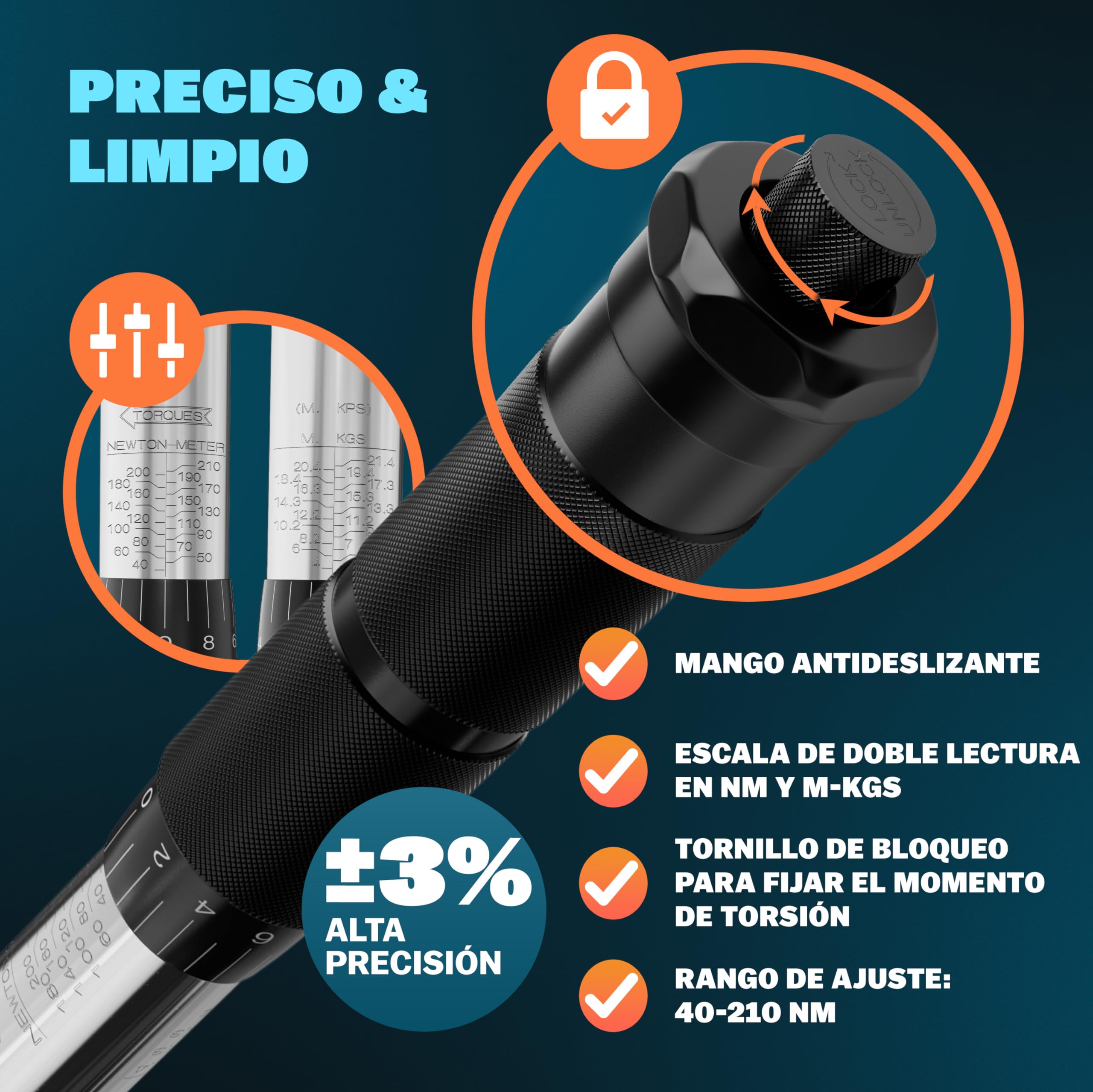Monzana Llave Dinamométrica 1/2 Certificado TÜV Süd GS 40-210Nm