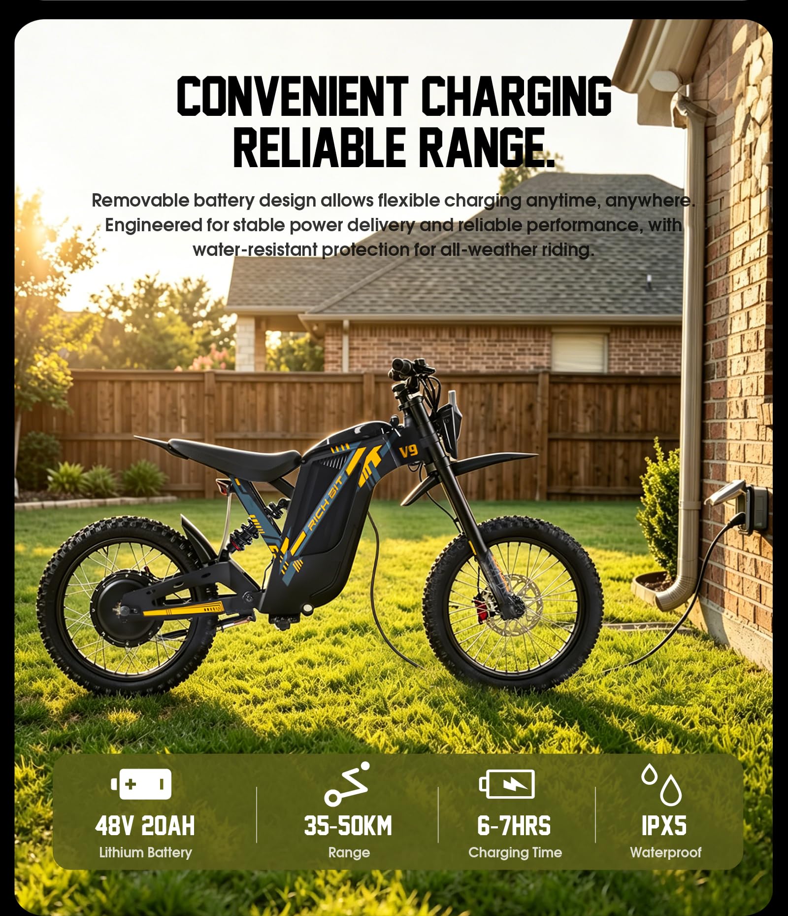cysum Bicicletta elettrica da mountain bike V9 Ultra, batteria ad alta potenza da 48 V e 20 Ah, autonomia di 65 km, doppia sospensione, bicicletta elettrica all-terrain
