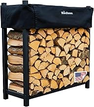 Woodhaven Black 4 Foot - Heavy Duty Made In USA - Indoor Outdoor - 1/4 Cord Firewood Storage Log Rack With Seasoning Cover Combo Set - Metal Log Storage - 48” x 48”