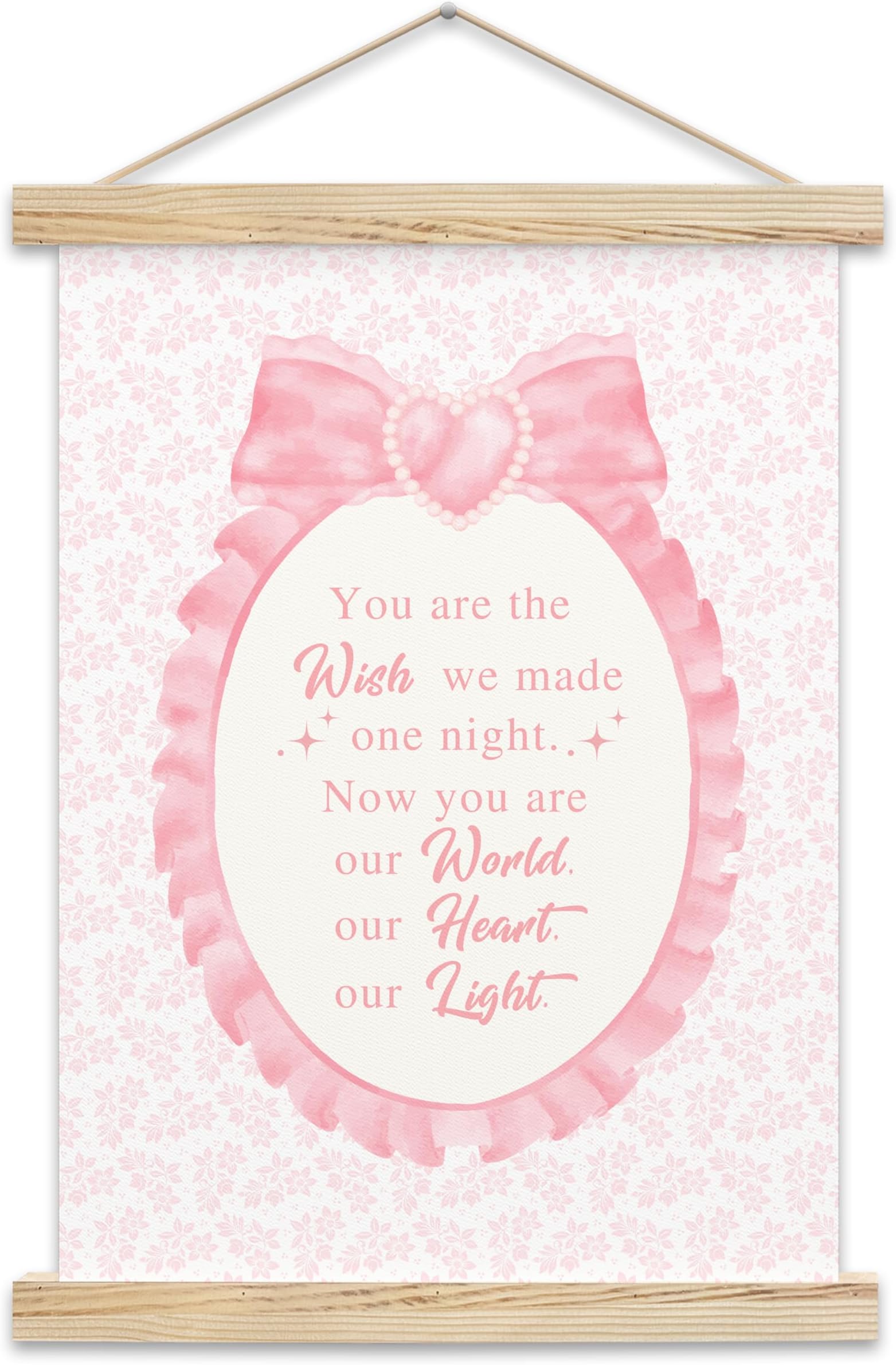 Pink Bow Hanging Flag, Religious Bible Scripture Canvas Wall Art For Kids Toddler Playroom Bedroom Nursery, Bow Wall Art Sign Supplies, Education Learning Decoration Gifts For Kids Girls -A09