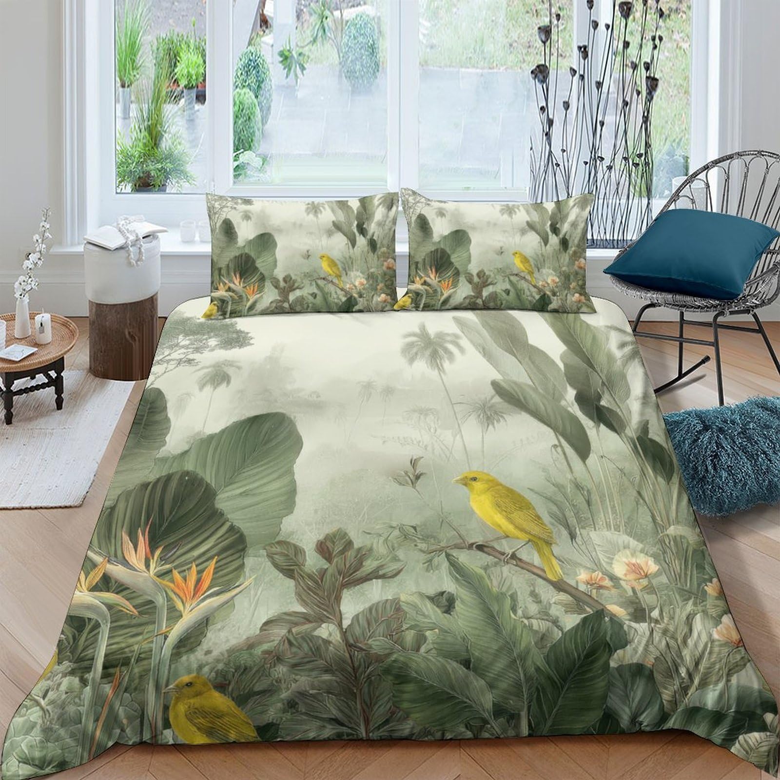 Ctjqhvkz Style-9 3D Printed Tropical Forest Fitted Sheet Microfiber Soft Green Parrot Bird Mattress Cover For Bedroom Home Decor Single（135X200cm）