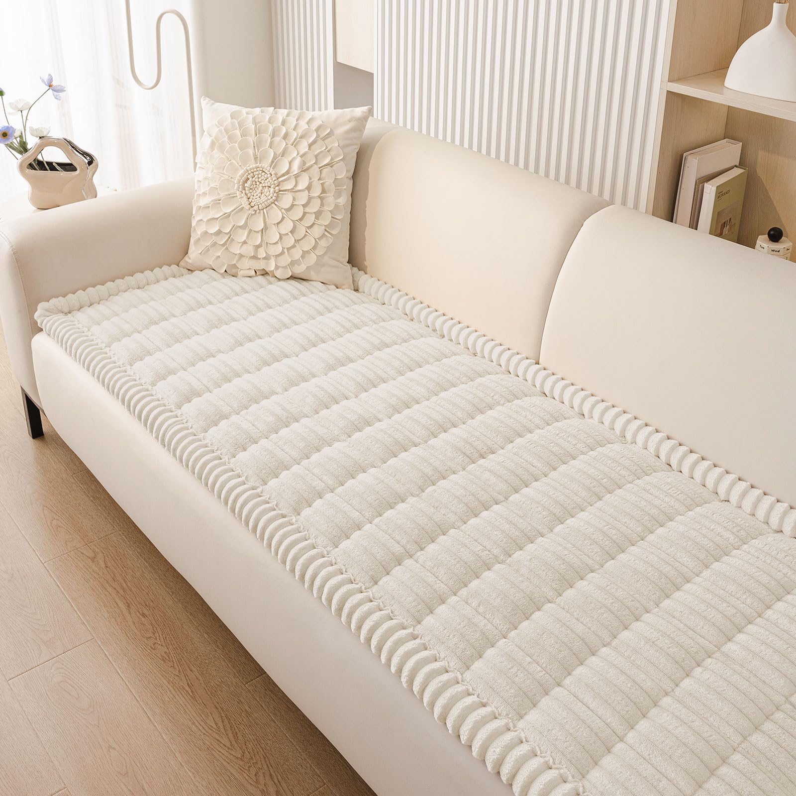 Smiry Couch Cover for Dogs Washable, Non Slip Fuzzy Pet Couch Covers for 3 Cushion Sofa Pet Friendly, Thick Soft Sofa Slipcovers Cushion Protector (White, 27.6" x 70.9")