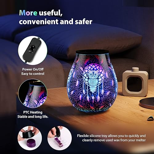 Miniatura 33 de Calentador eléctrico de cera con aroma de alas de ángel 3D con luz LED de 7 colores cambiantes, calefacción PTC, bandeja de silicona extraíble