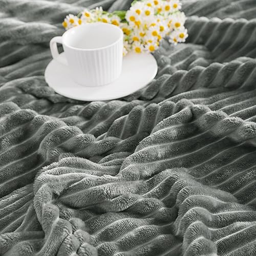 Miniatura 2 de NTBAY Manta de Franela de Felpa para Cama Individual, 60X80 Pulgadas Manta Suave y Cálida Ligera con Textura a Rayas para Sofá Cama Todas las