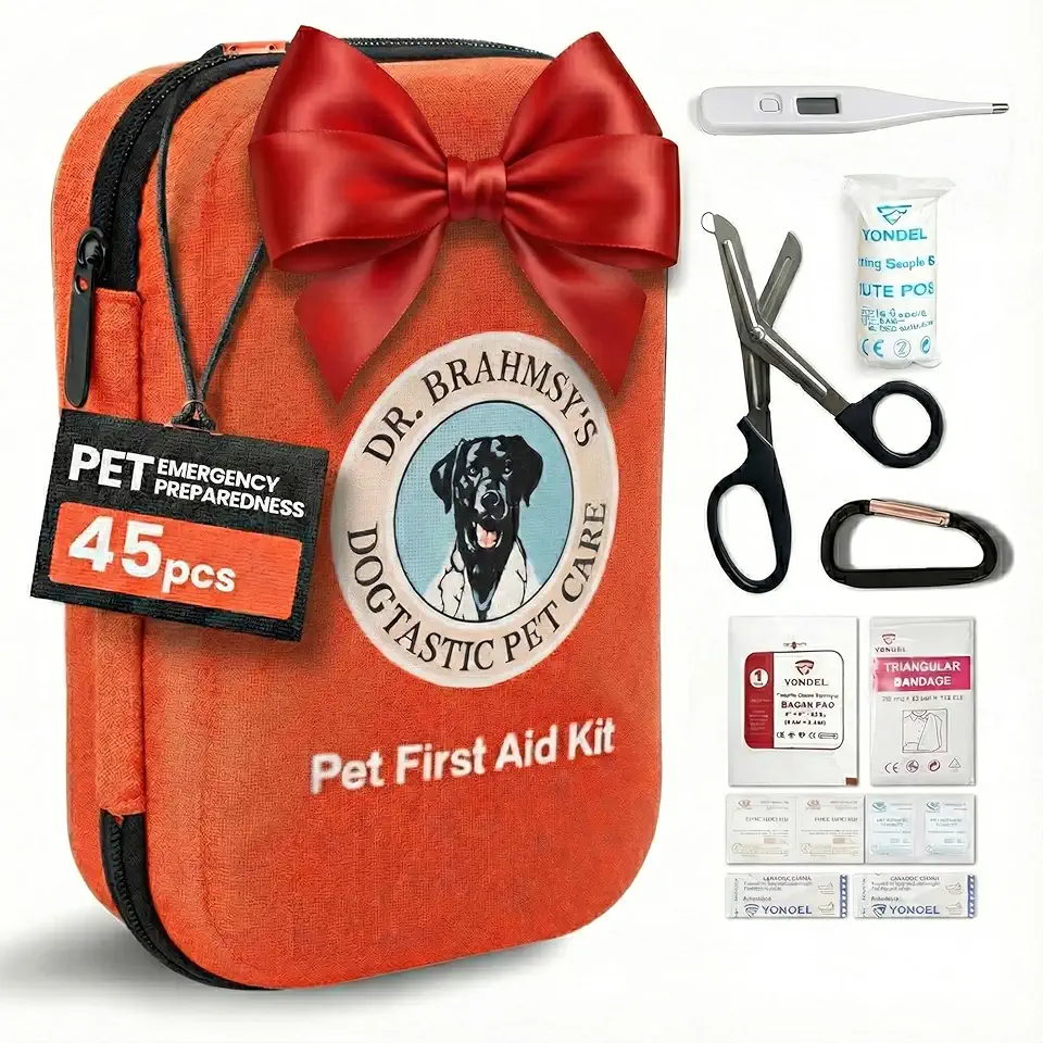 Dr Brahmsy’s Pet First Aid Kit for Dogs and Cats - Vet-Approved Essential Survival and Emergency Supplies for Home, Travel, Camping, Hiking - Packed in a Portable Waterproof Pouch - 45-Piece Set