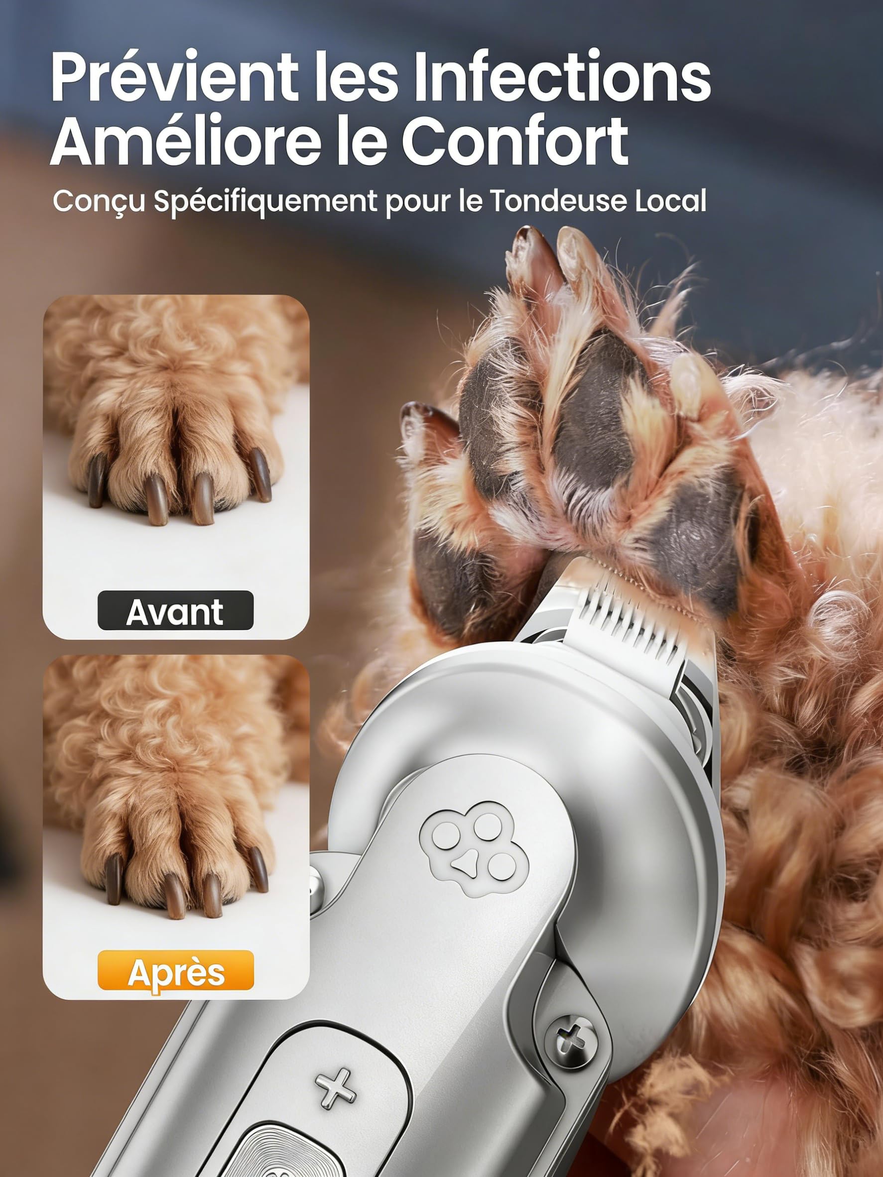 oneisall 4-en-1 Tondeuse pour Chien Chat Professionnelle Sans Fil pour Animaux, Tondeuse à Poil Long Epais avec Affichage, Toilettage Rechargeable 2000mAh, Rasoir pour Chien et Pattes (Argenté)