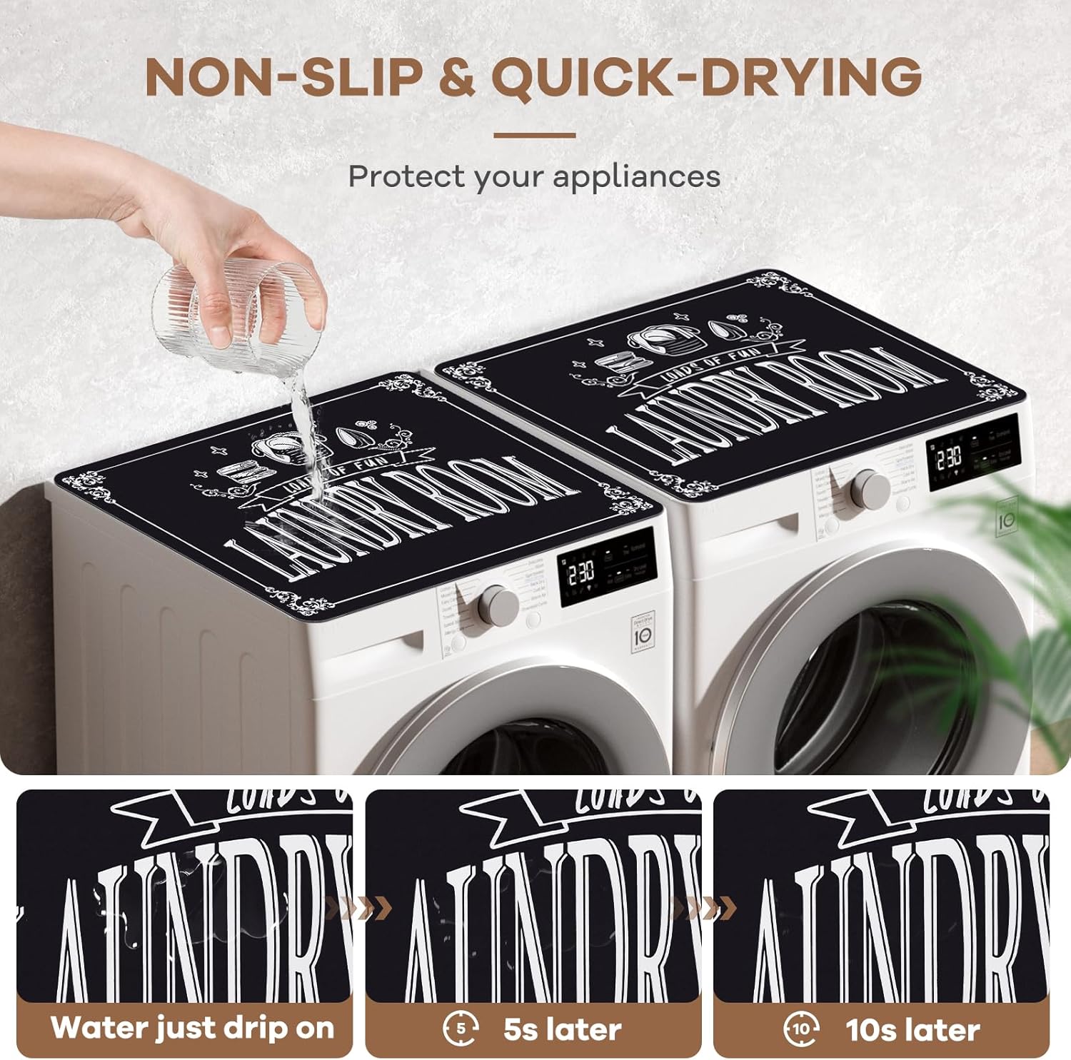 2 PCS Washer Dryer Topper, 26'' x 26'' Washer and Dryer Covers for The Top, Protective Silicone Rubber Mat, Non Slip Quick Drying Washer Dryer Cover for Home Kitchen Laundry Room