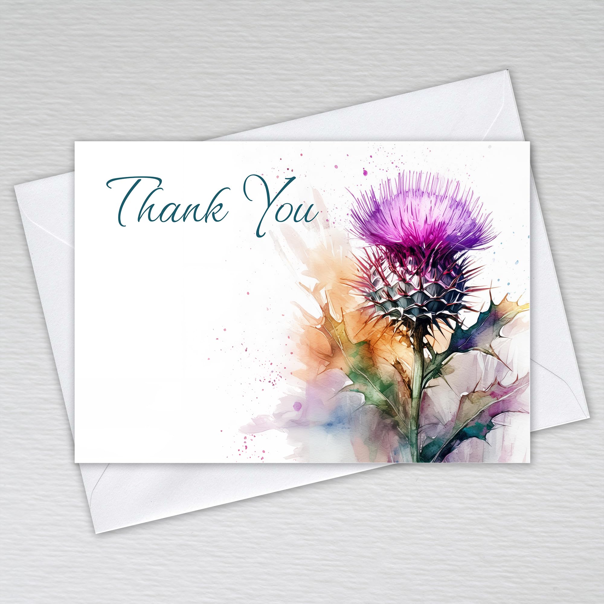Scottish Thank You Cards with Envelopes / A6 Postcard Non-folded Notecards Scotland Flower Theme Burns Night, St Andrews Dinner: Scottish Thistle Wedding Thank You Cards (Pack of 50 with Envelopes)