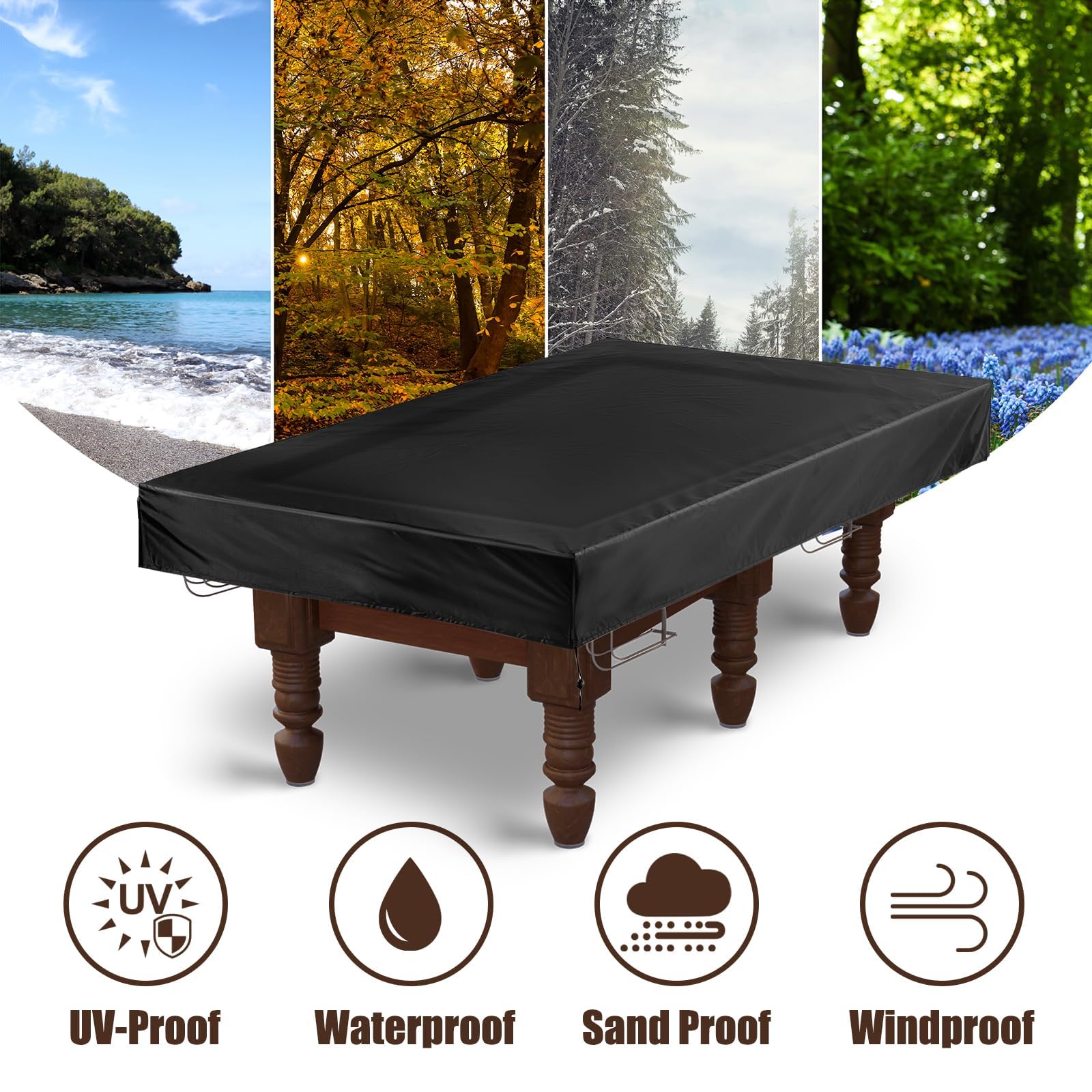 Fundas para Mesas De Billar, Funda para Mesa de Snooker Funda para Mesa de Billar de 8 Pies, en Tela Oxford 210D Negro