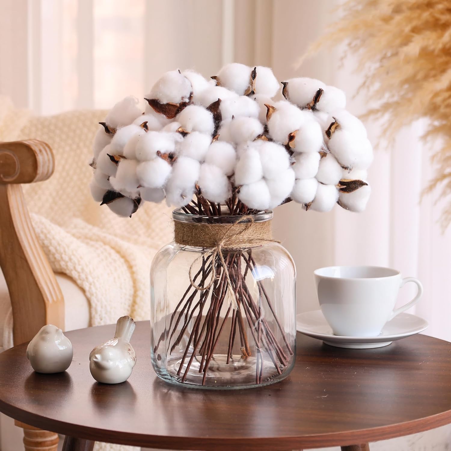 Houmury Glass Vases for Centerpieces Set of 2 Farmhouse Utensils Holder 6 Inch Clear Large Vase with Twine Ties Home Decor for Wedding Living Room Dining Table Office (2) - Image 3