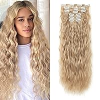 Vista 19 de LONAI - Extensiones de cabello con clip, 6 piezas, rizadas, de 24" de largo, sintéticas, para mujer, color rubio ceniza natural