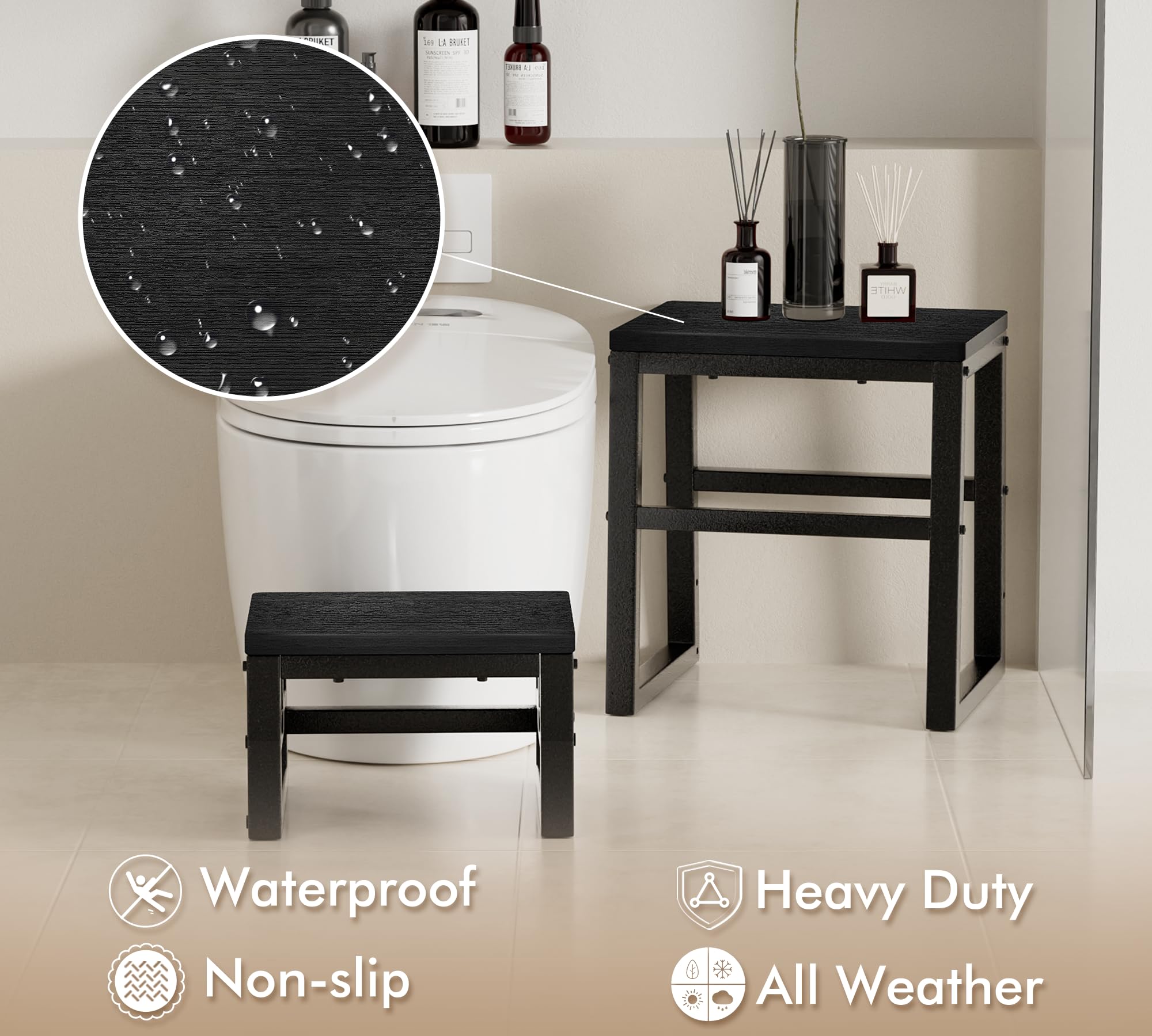 Taburete 3 en 1 impermeable de polietileno de alta densidad con pies antideslizantes para cocina y baño