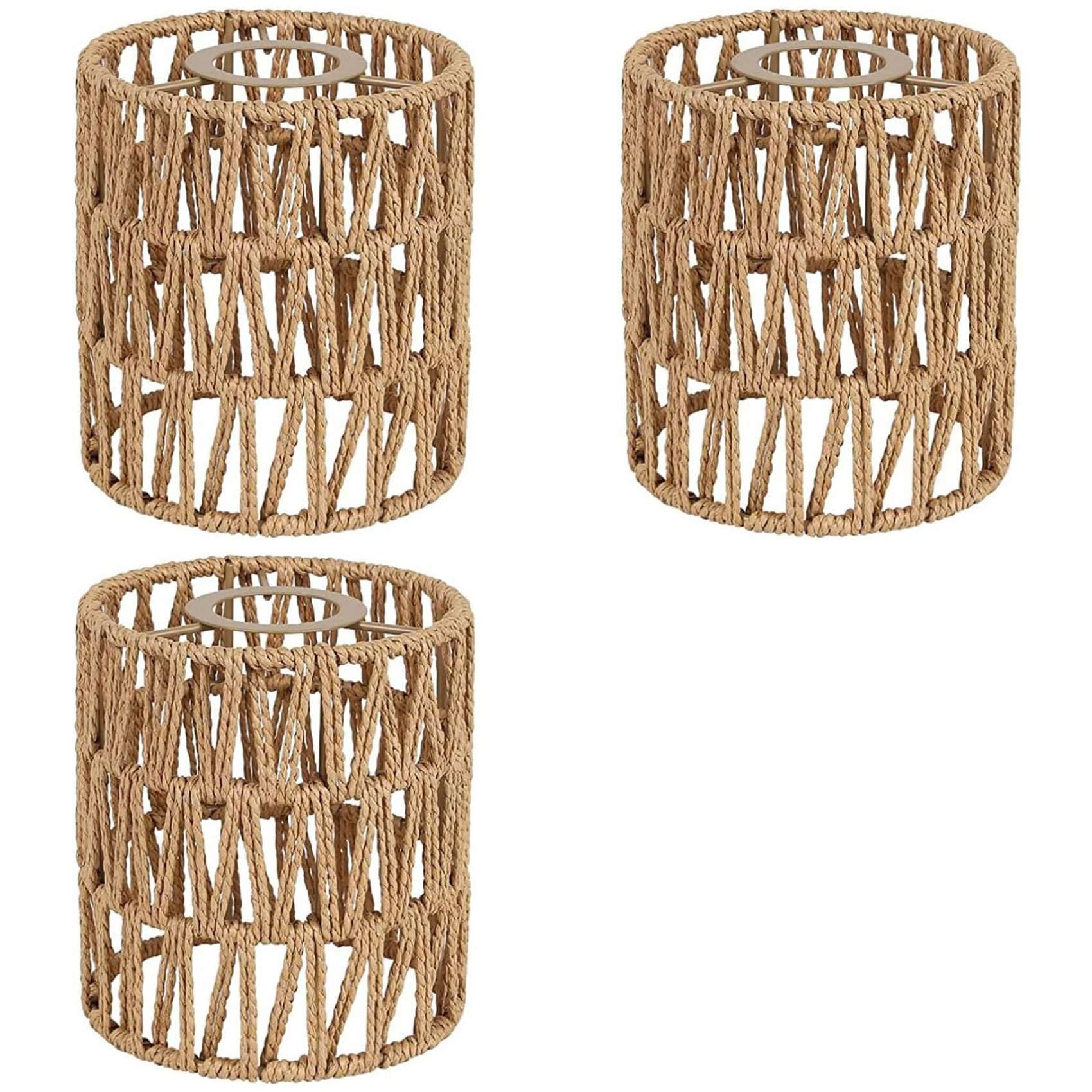 Hndhbfgrt As Shown 3X Boho Shades Replacement 5.9In Height Pendant Sconce Shade Ceiling Fan Light Covers Cylinder Woven Lampshade
