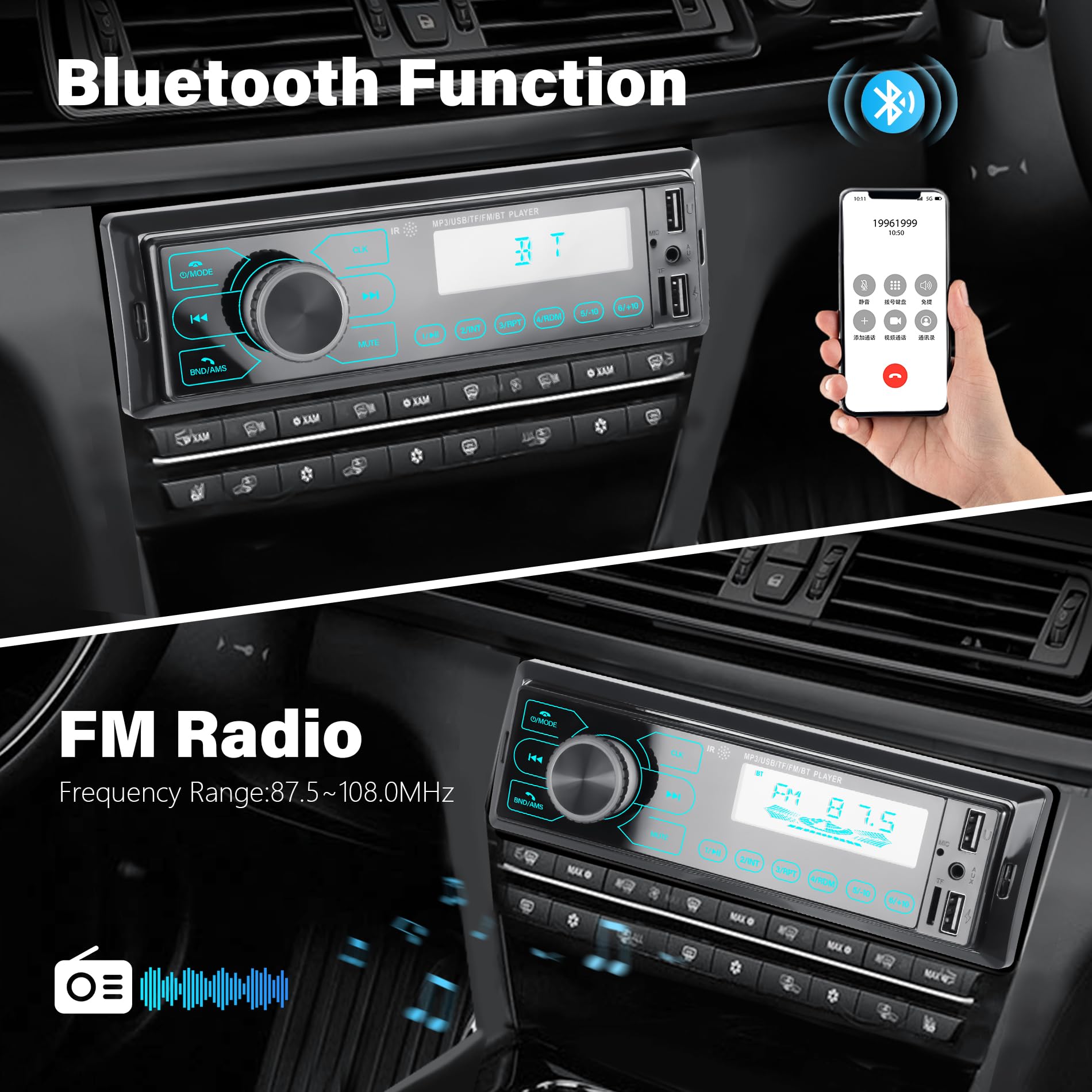 Autoradio Bluetooth Singolo DIN Con Display LCD - USB, FM, AUX, SD E Chiamate Vivavoce Per Auto