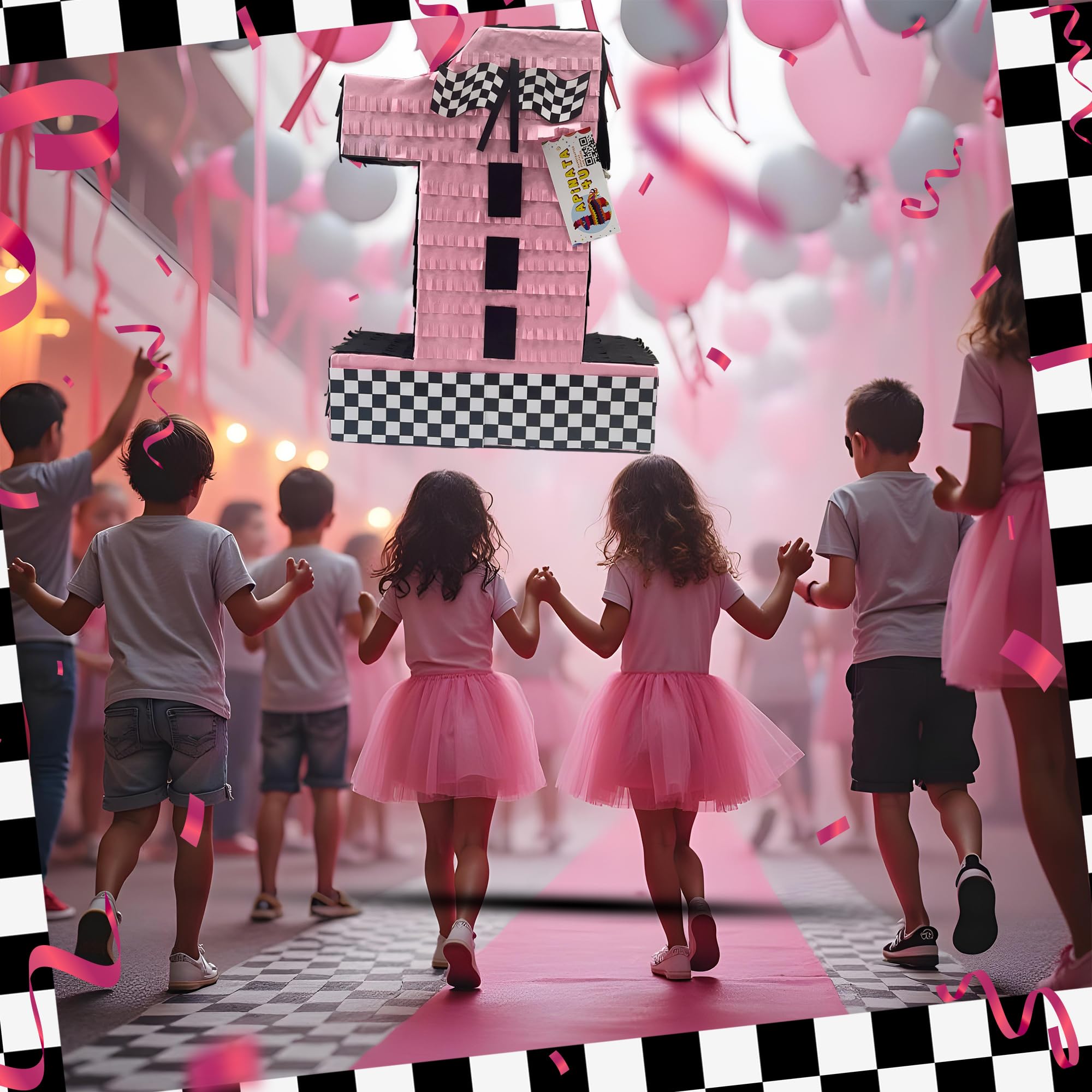 Amazon.com: Race Car Themed Number 1 Pinata, Pink and Black