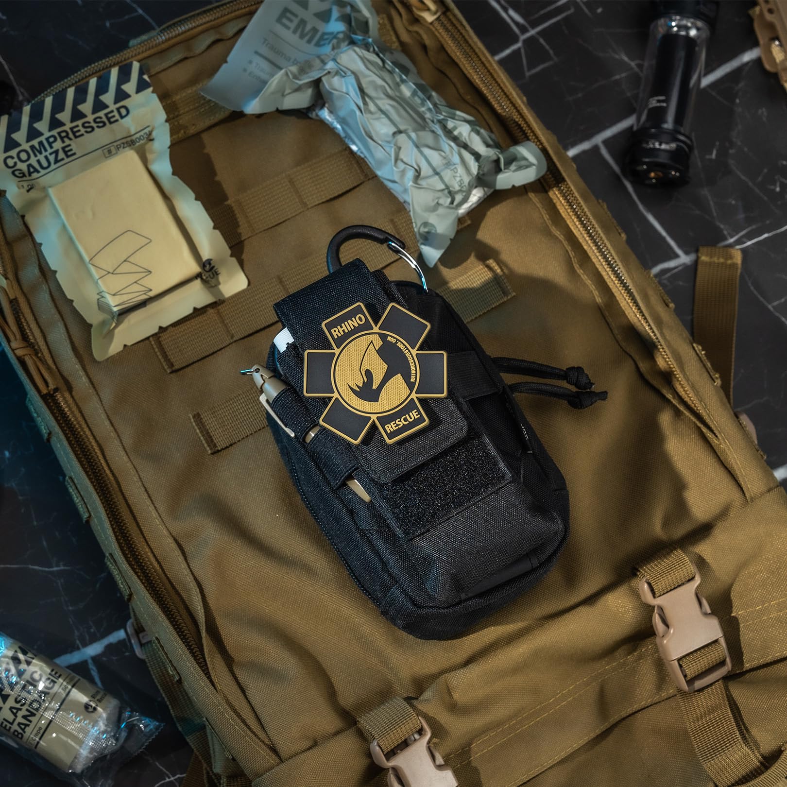 RHINO RESCUE EDC IFAK, Trauma-Kit, Molle Tactical Tasche, Trauma-Kit für Everyday Carry, Schwarz
