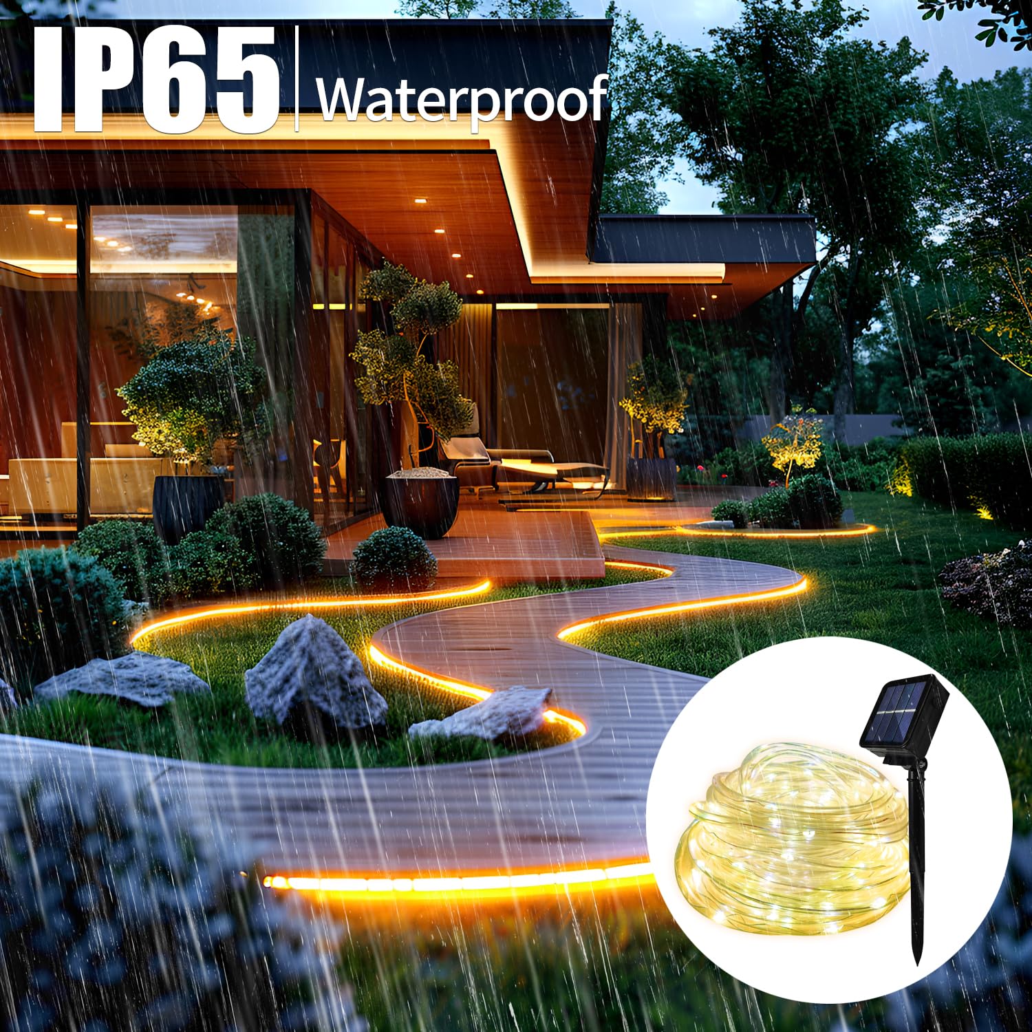 Guirnalda de luces solares para exteriores, 33 pies, 100 luces LED para exteriores, 8 modos, luces solares de hadas blancas cálidas para patio, valla, fiesta, jardín, patio, hogar, árbol de