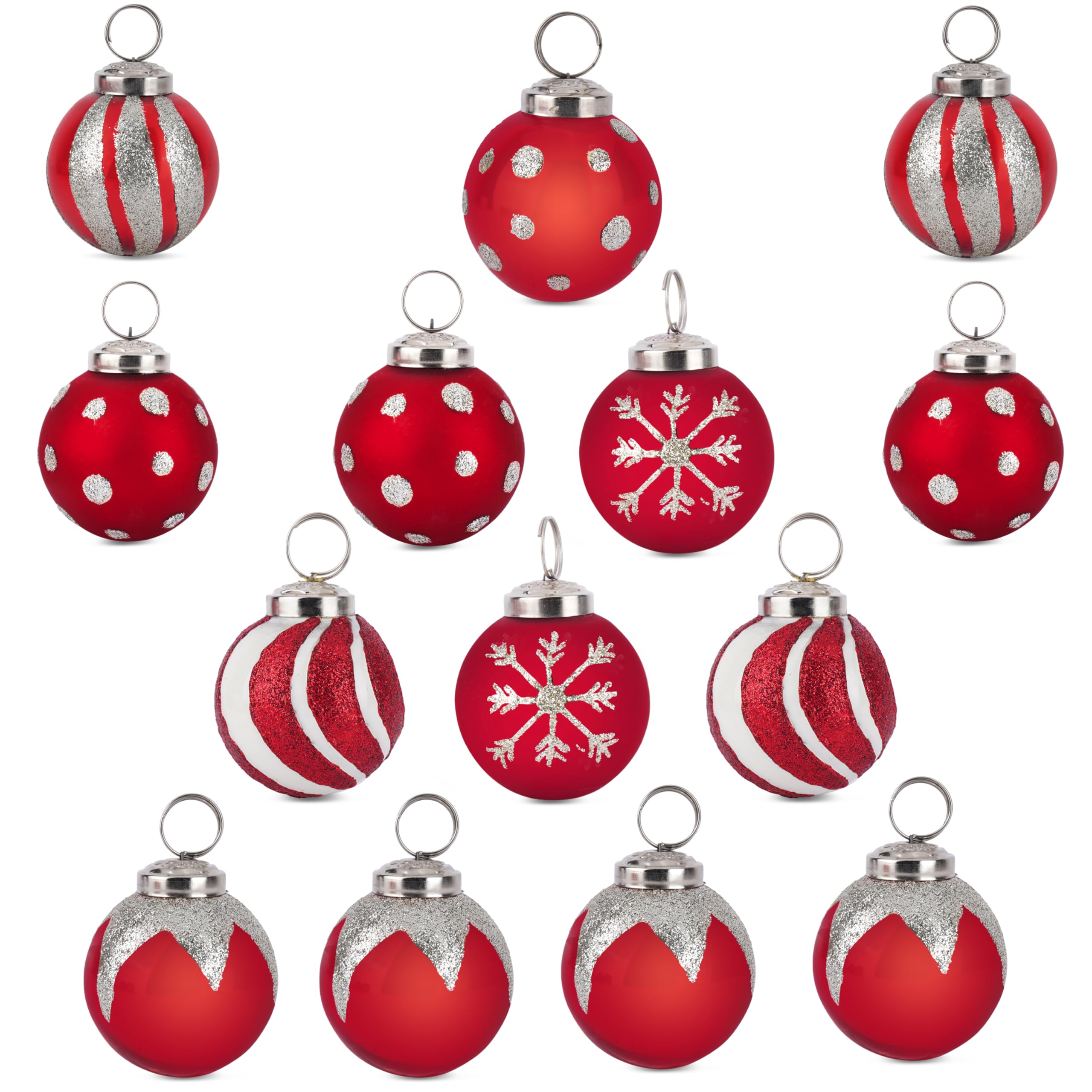 Ajuny Lot de 15 boules en verre rouges faites à la main pour sapin de Noël - Ornements décoratifs à suspendre pour la maison, fête, mariage, décoration de Noël