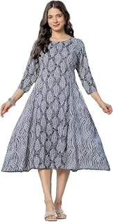 MASIYALA Printed Flared A-line Kurta for Women, Leaf Pattern Price In India