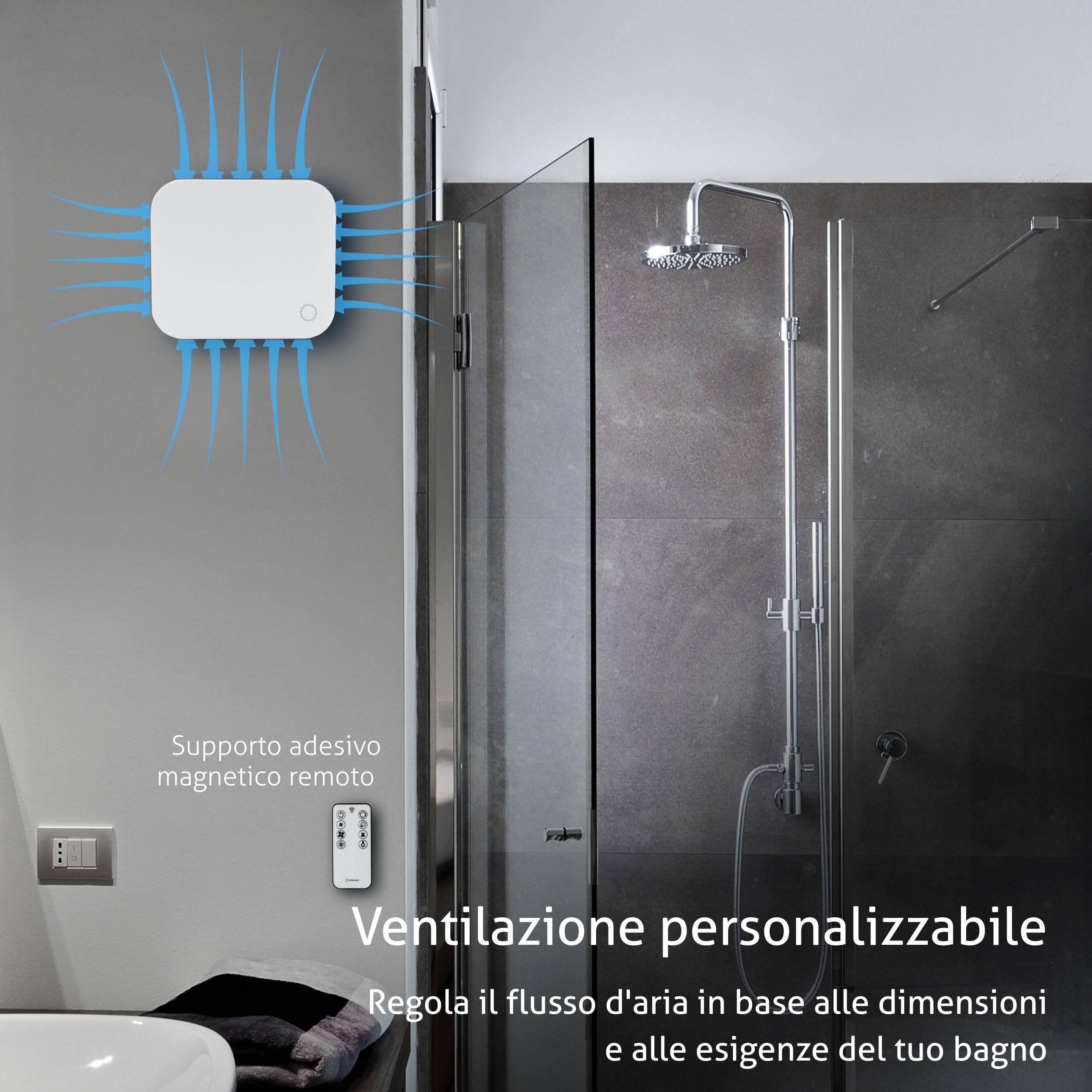 Turbionaire Trend Plus 100 WM Ventilatore, Estrattore per Bagno,100mm, Telecomando, Multifunzione, 22dB, Max. 5.7W, 7 Velocità + Boost, Valvola di Non Ritorno, Timer, Garanzia 3 Anni, Aspiratore