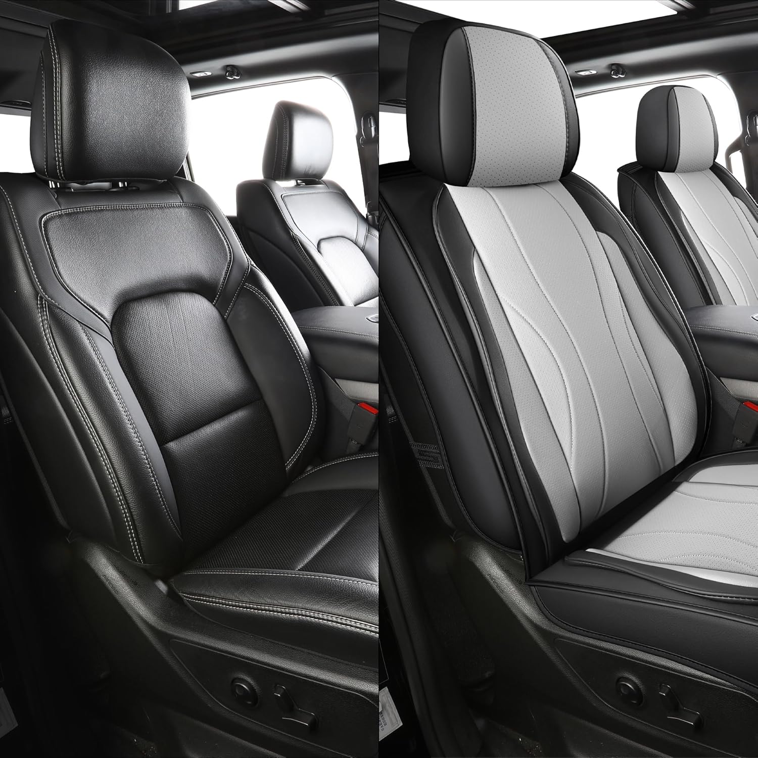 LINGVIDO F-150 Waterproof Faux Leather Automotive Seat Covers Fit for Ford 2009-2025 F150 F250 F350 F450 Super Duty Crew Cab XL XLT Lariat King Ranch Platinum(Black+Gray, Front Seat)