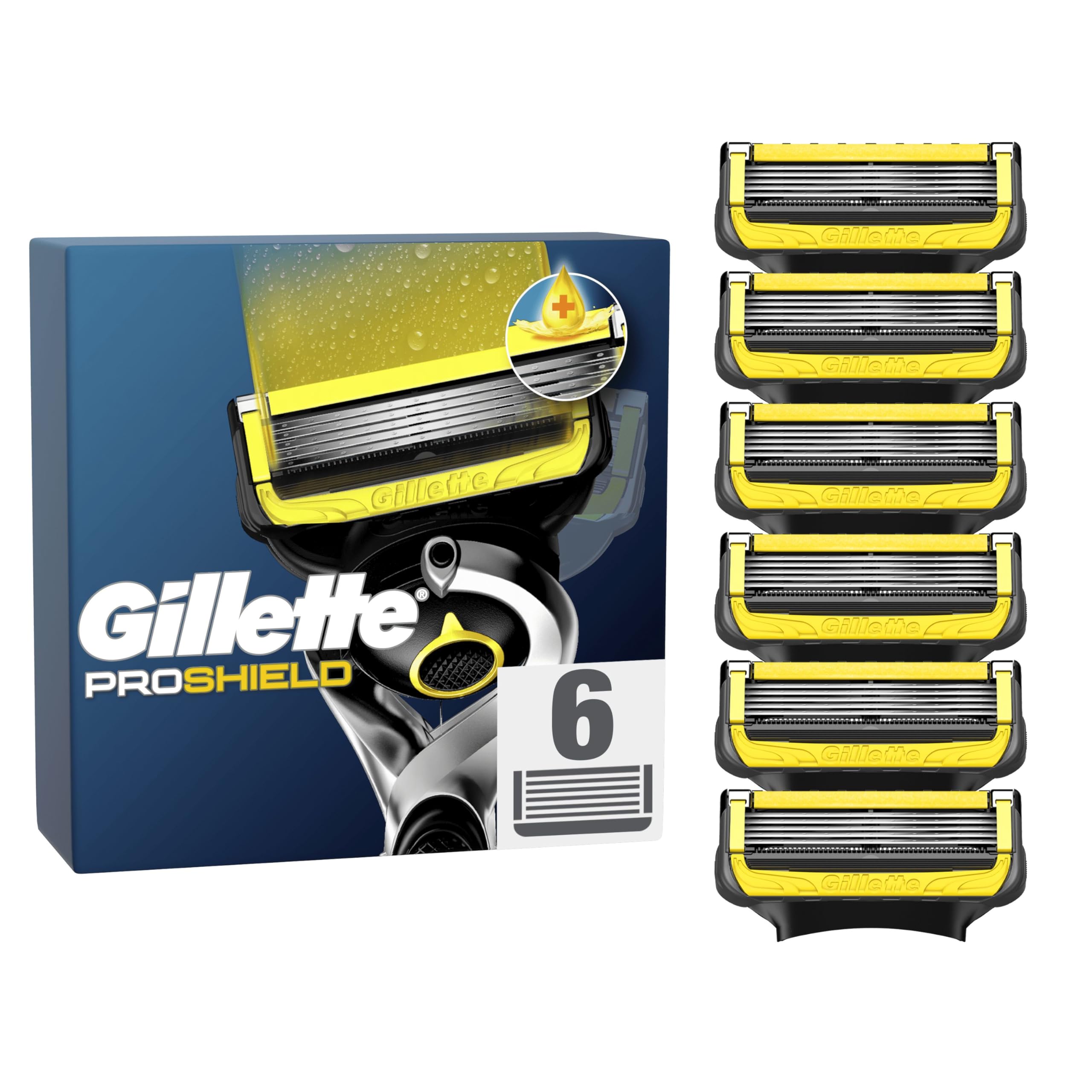 Gillette Lot De 6 Recharges De Rasoir pour Hommes Proshield, Cartouches avec Bande Lubrifiante Avant Et Après Les Lames Et Nouvelle Lubrification pour Un Rasage De Près Et Un Confort Incroyables