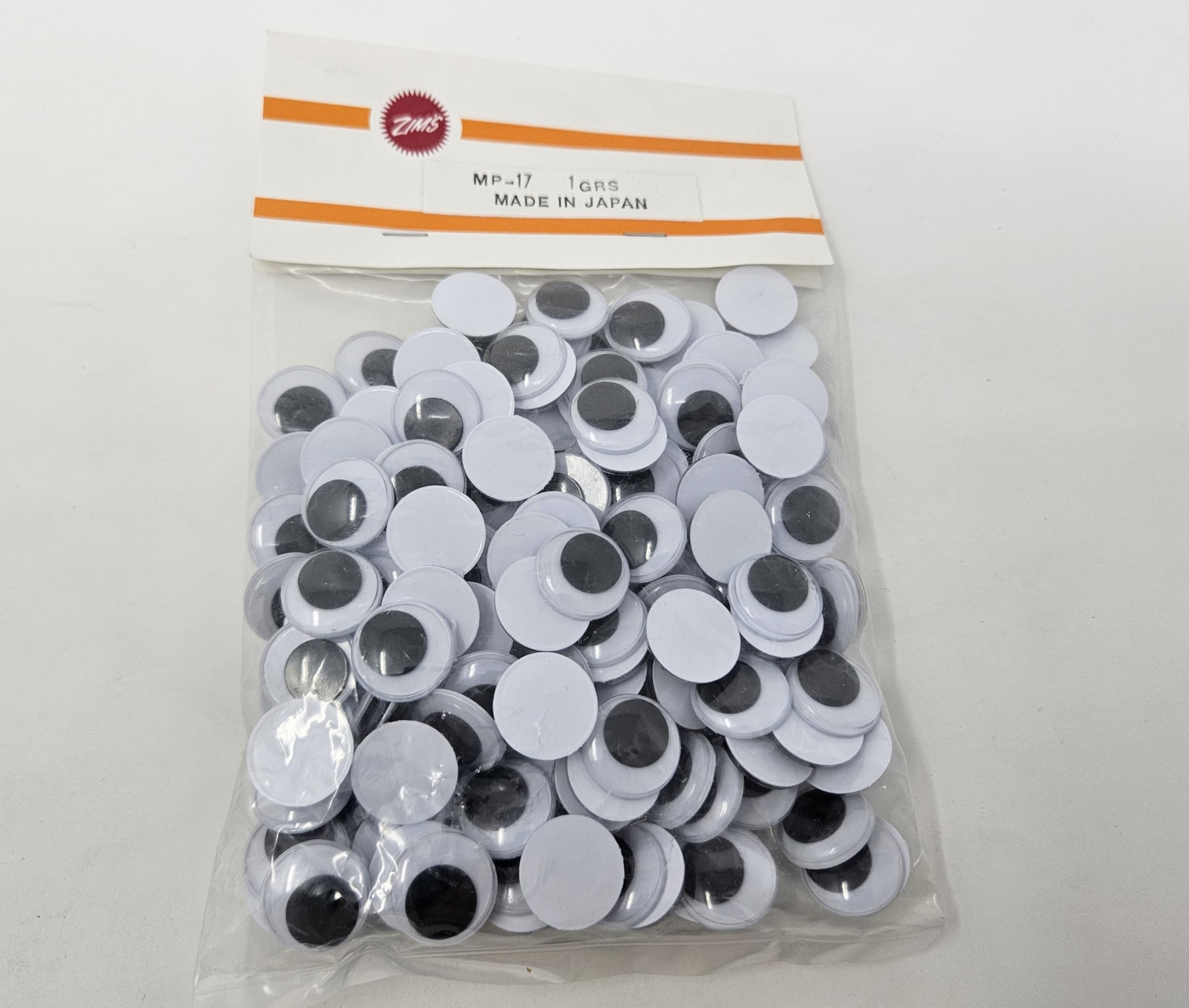 Zim's 17mm Round Paste-On Glue-On Moving Wiggle Googly Plastic Eyes for Craft Dolls or Puppets (Pack of 144)